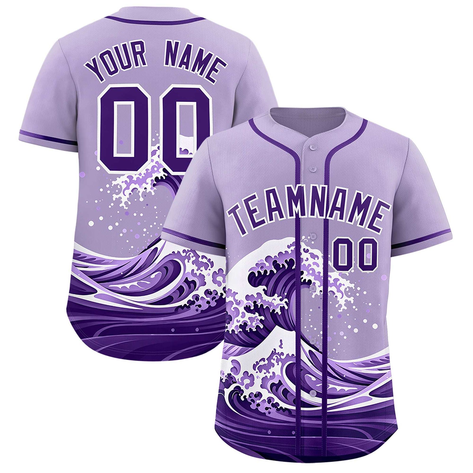 Custom Light Purple Wave Graffiti Pattern Authentic Baseball Jersey