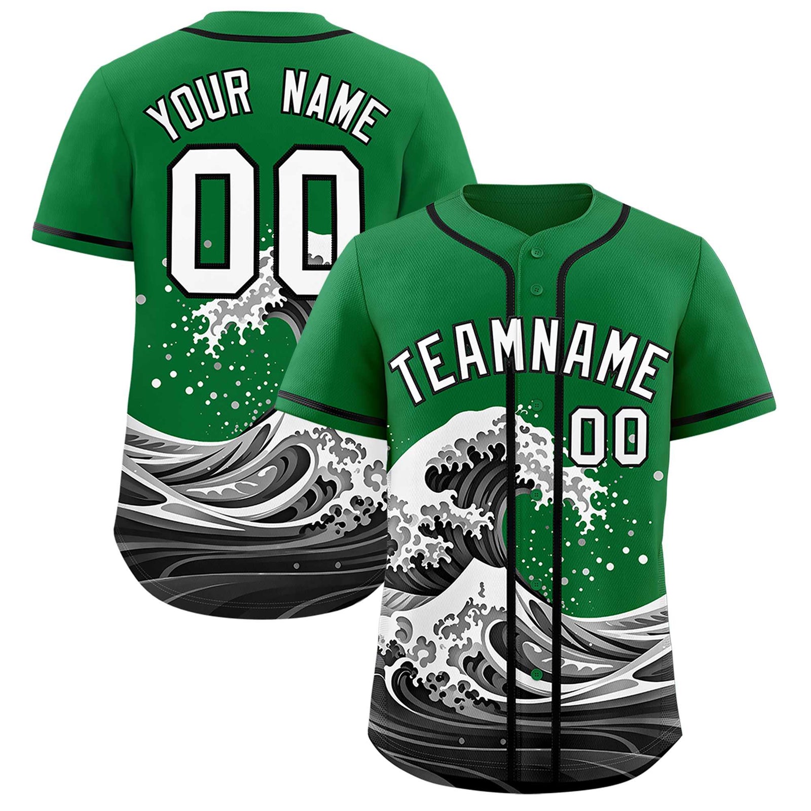 Custom Kelly Green Wave Graffiti Pattern Authentic Baseball Jersey
