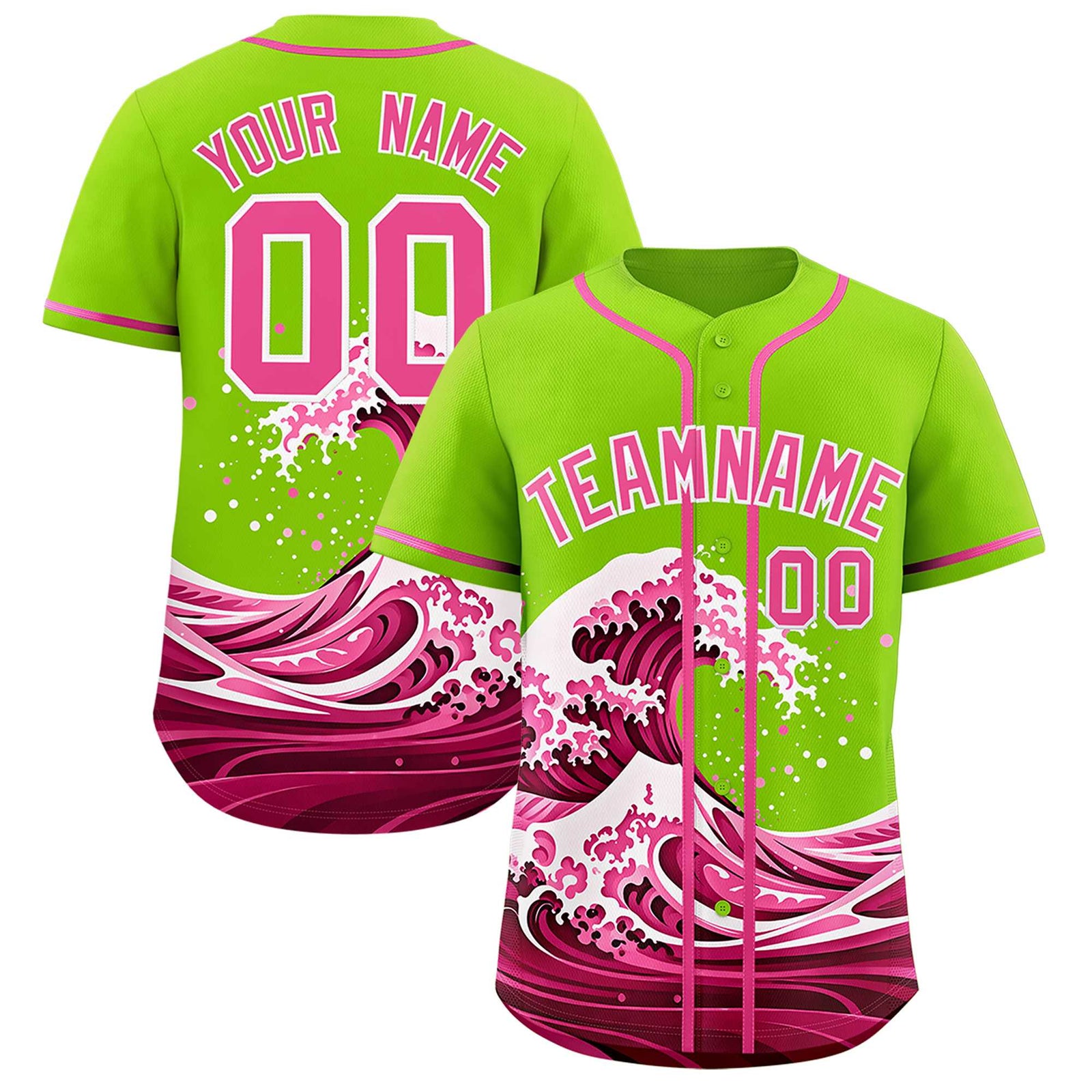 Custom Neon Green Wave Graffiti Pattern Authentic Baseball Jersey