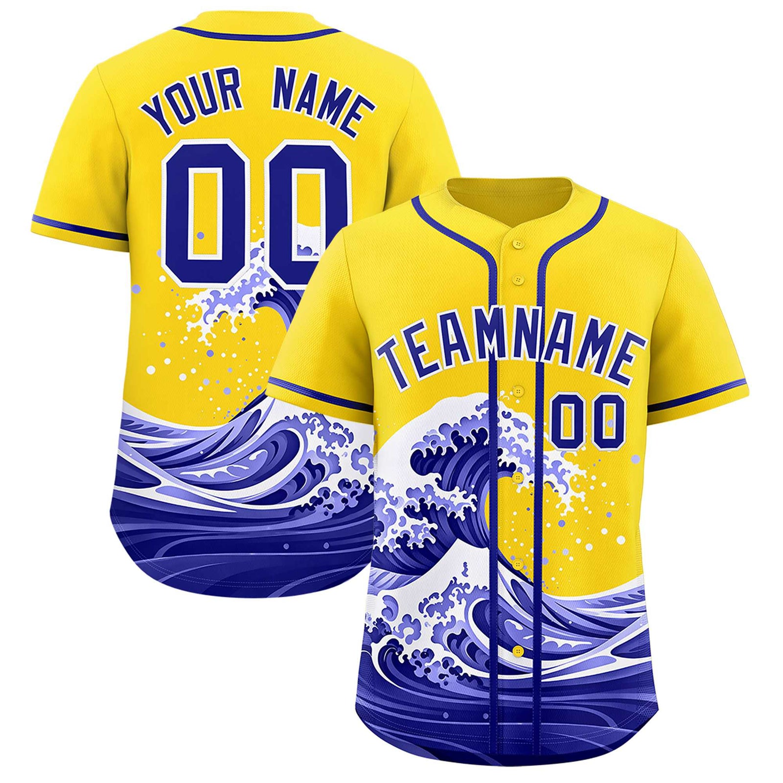 Custom Gold Wave Graffiti Pattern Authentic Baseball Jersey