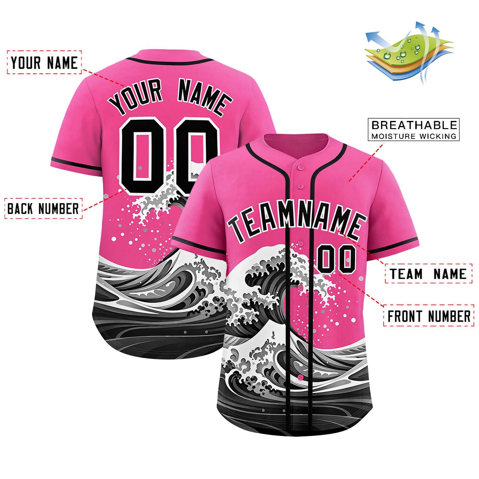 Custom Pink Wave Graffiti Pattern Authentic Baseball Jersey