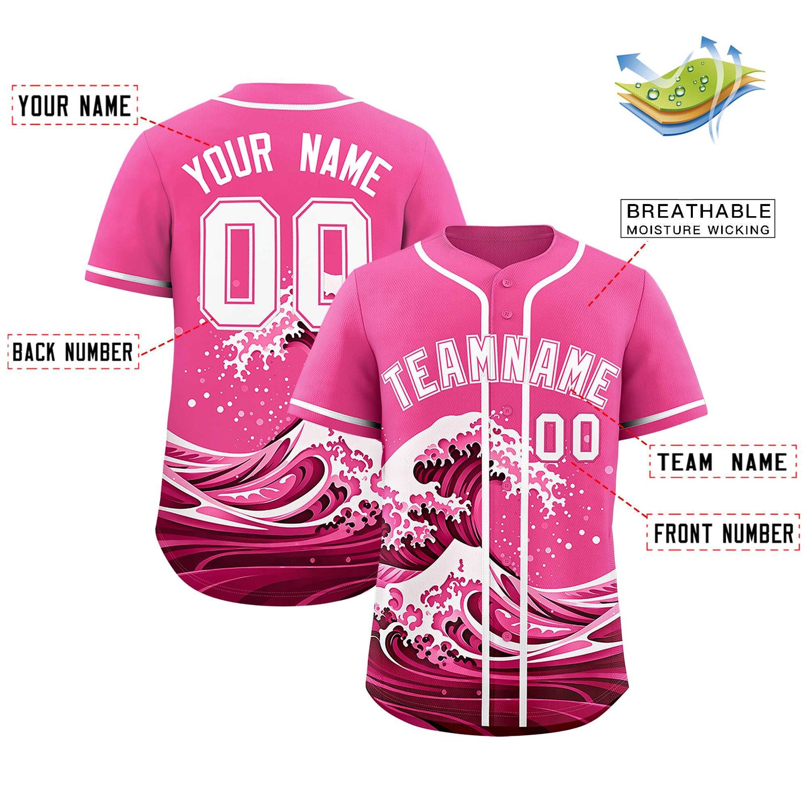 Custom Pink Wave Graffiti Pattern Authentic Baseball Jersey