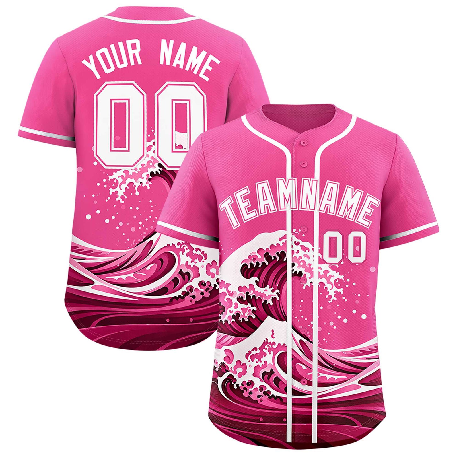 Custom Pink Wave Graffiti Pattern Authentic Baseball Jersey