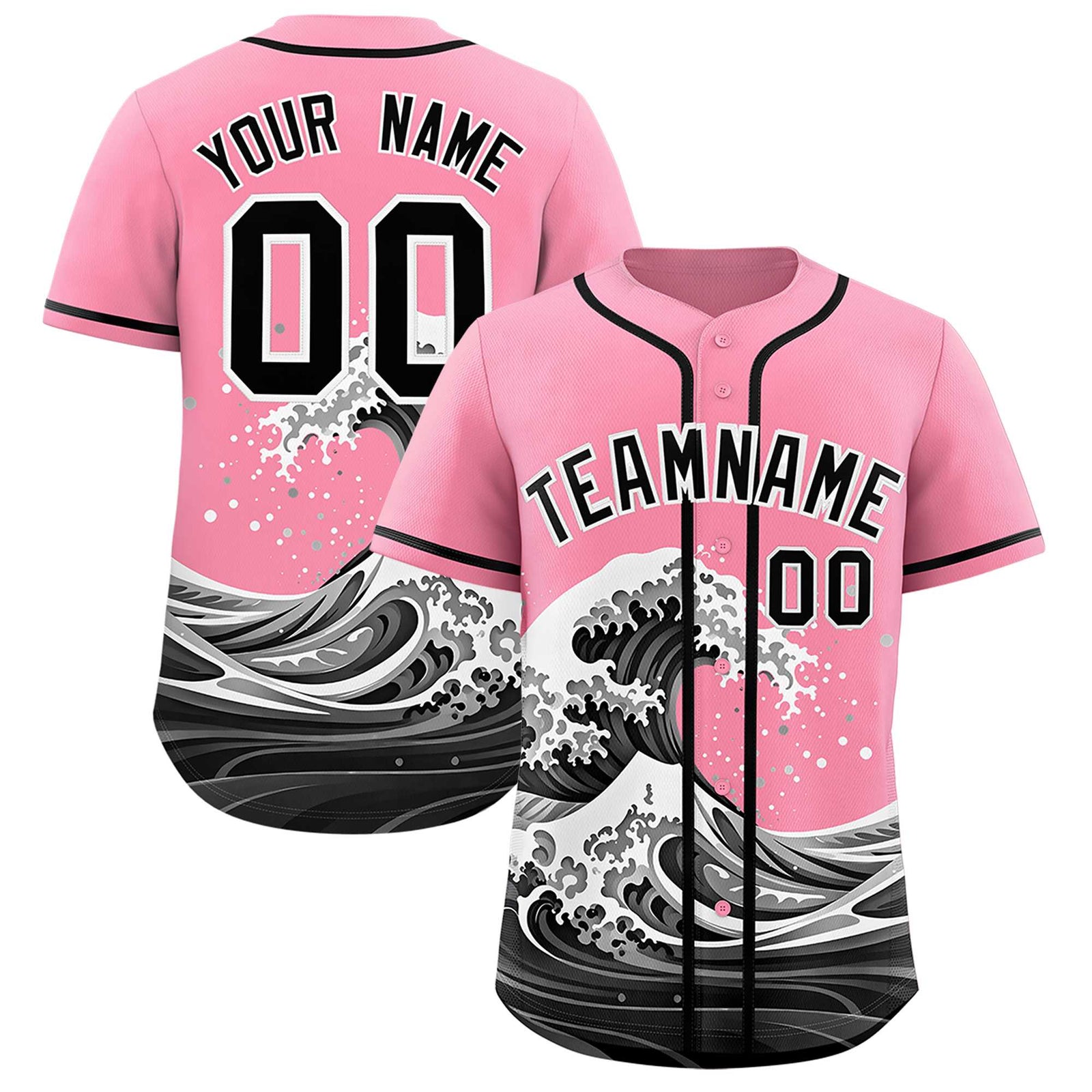 Custom Light Pink Wave Graffiti Pattern Authentic Baseball Jersey