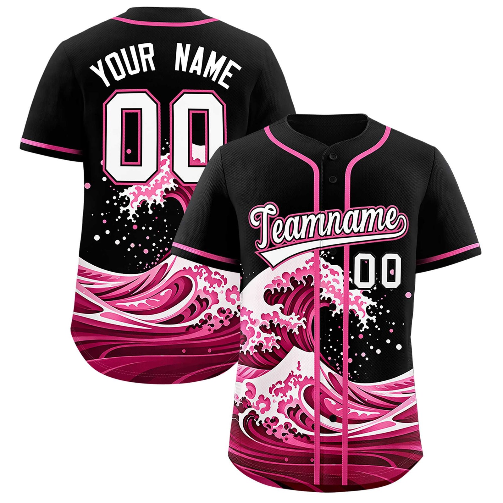 Custom Black Wave Graffiti Pattern Authentic Baseball Jersey