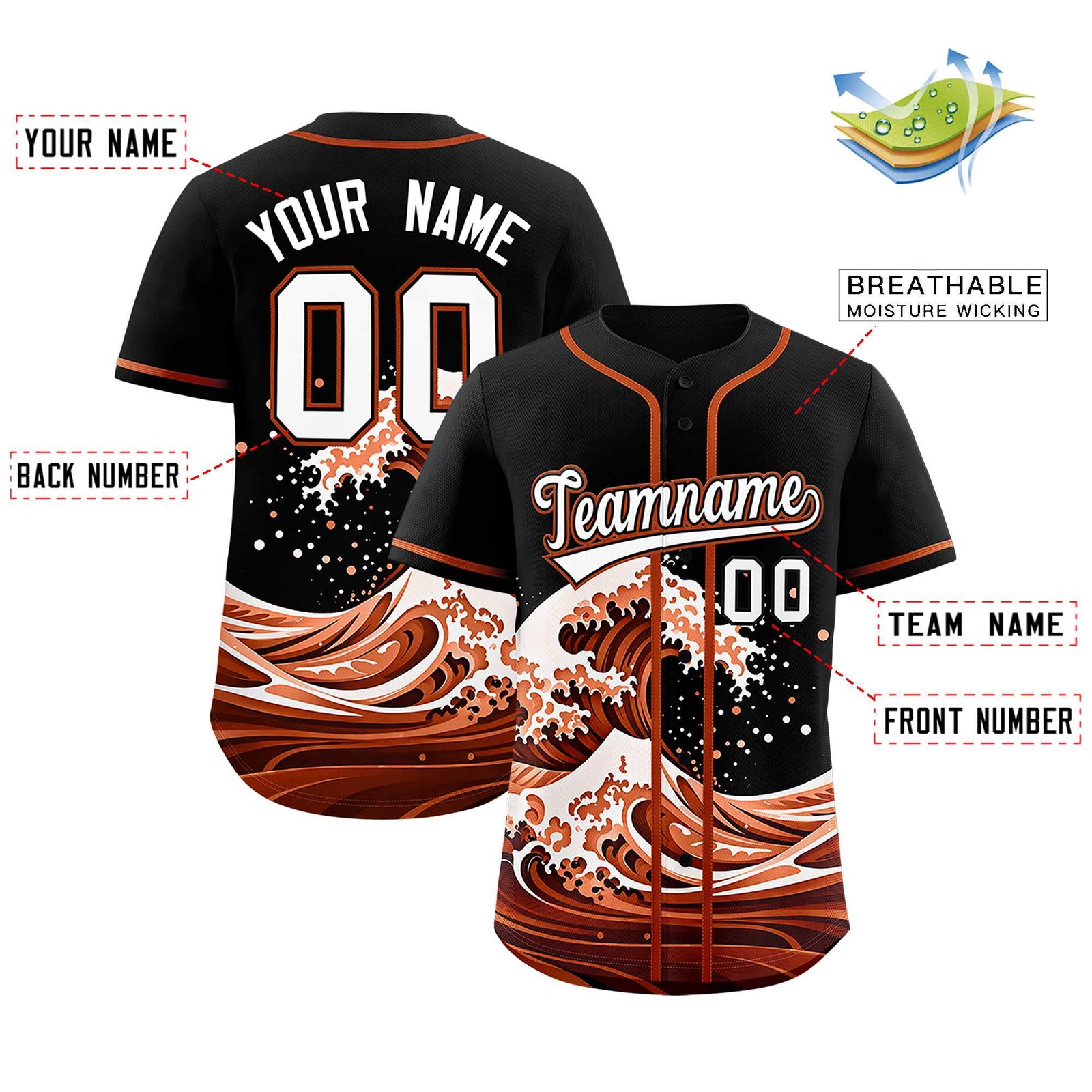 Custom Black Wave Graffiti Pattern Authentic Baseball Jersey