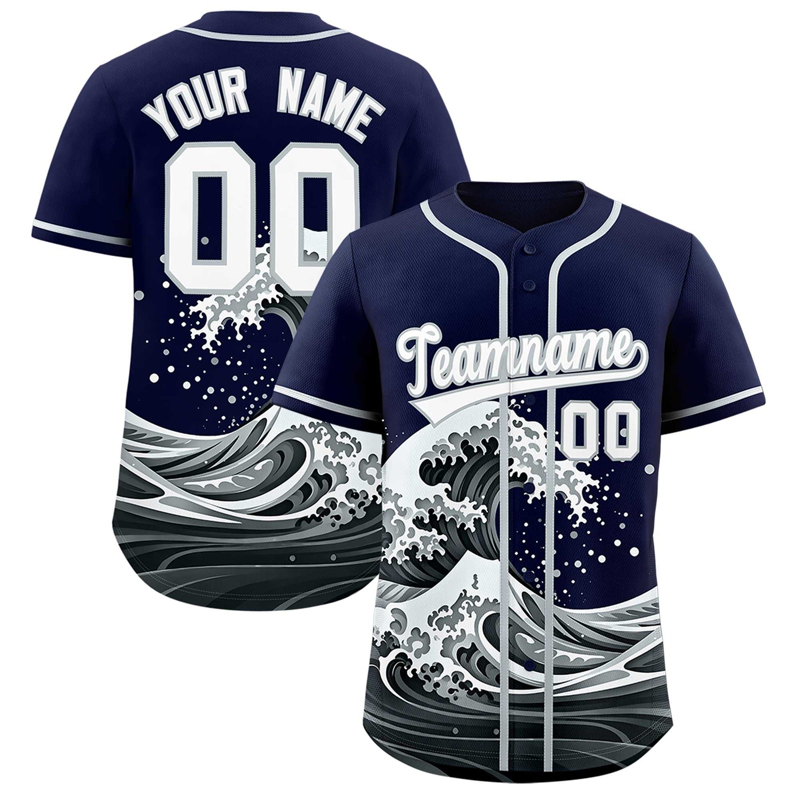 Custom Navy Wave Graffiti Pattern Authentic Baseball Jersey