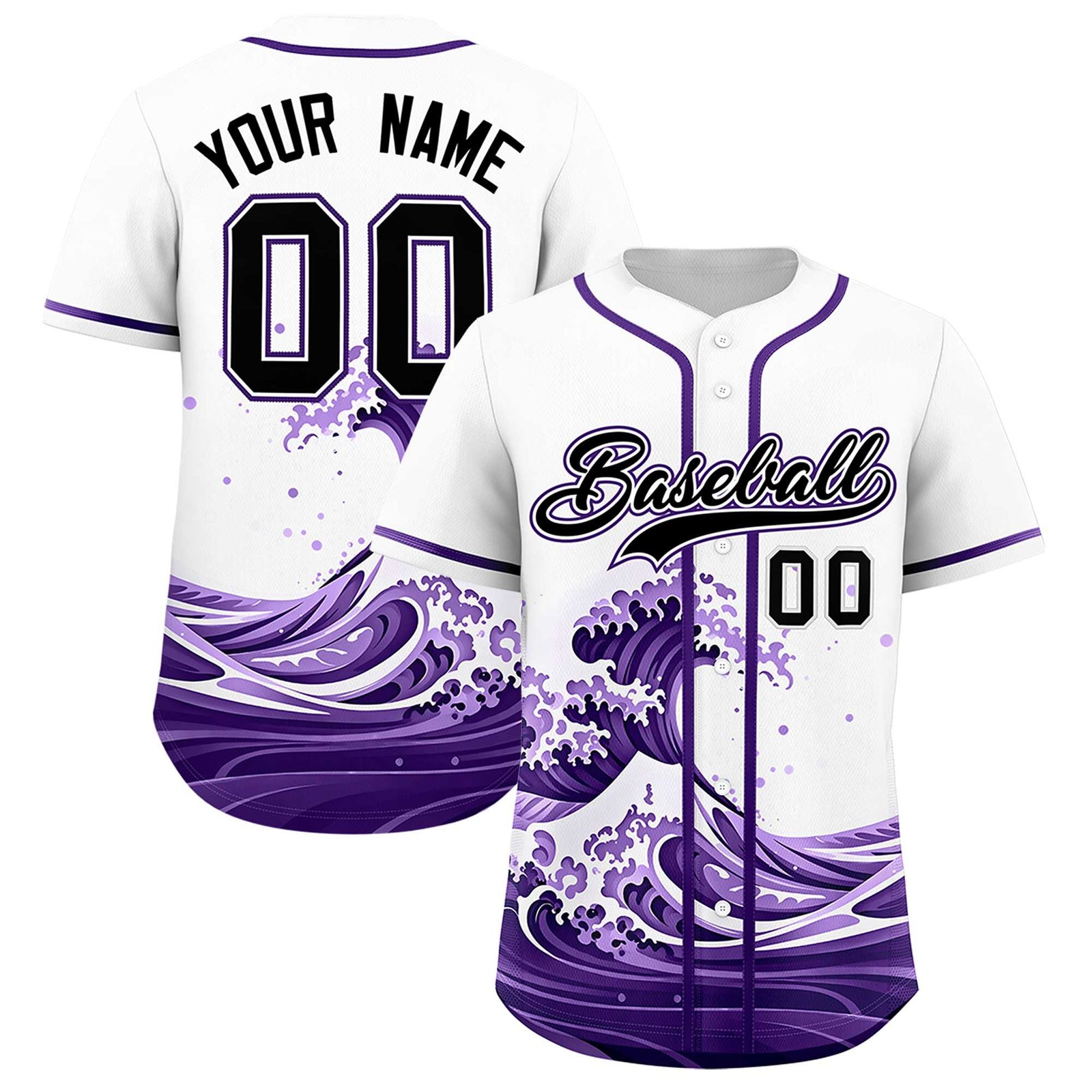 Custom White Wave Graffiti Pattern Authentic Baseball Jersey
