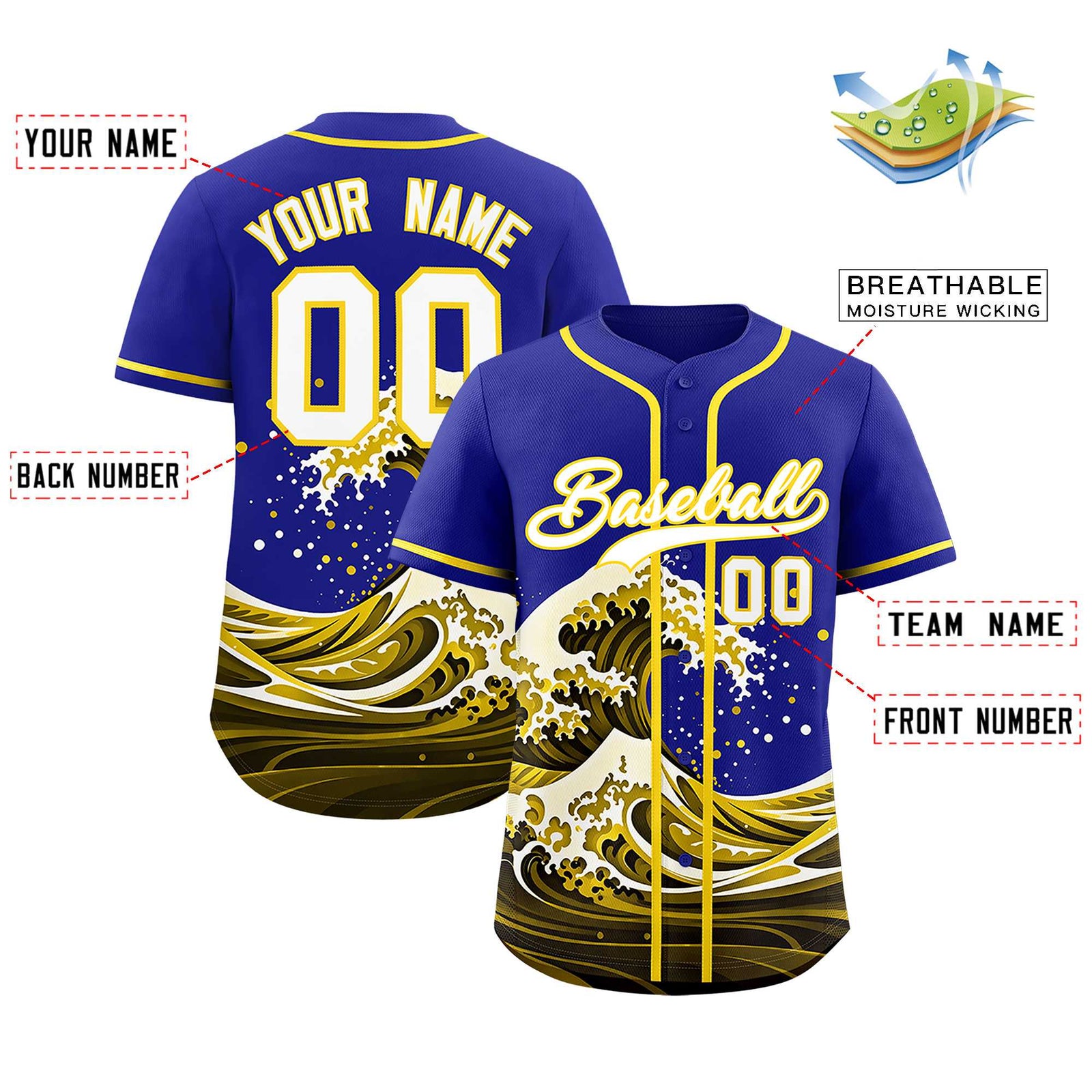 Custom Royal Wave Graffiti Pattern Authentic Baseball Jersey