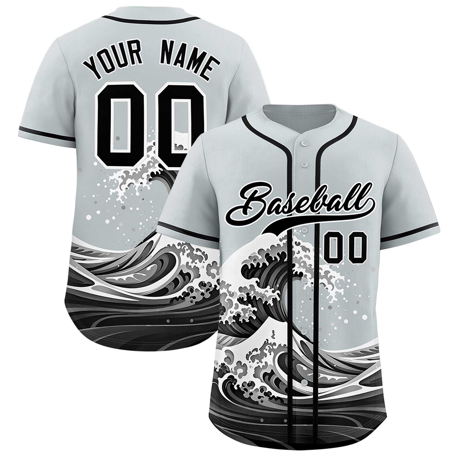 Custom Silver Wave Graffiti Pattern Authentic Baseball Jersey