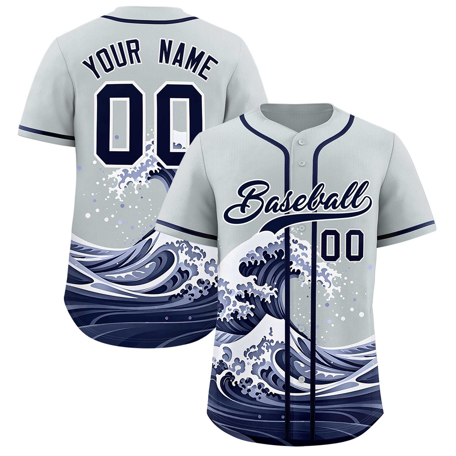Custom Silver Wave Graffiti Pattern Authentic Baseball Jersey