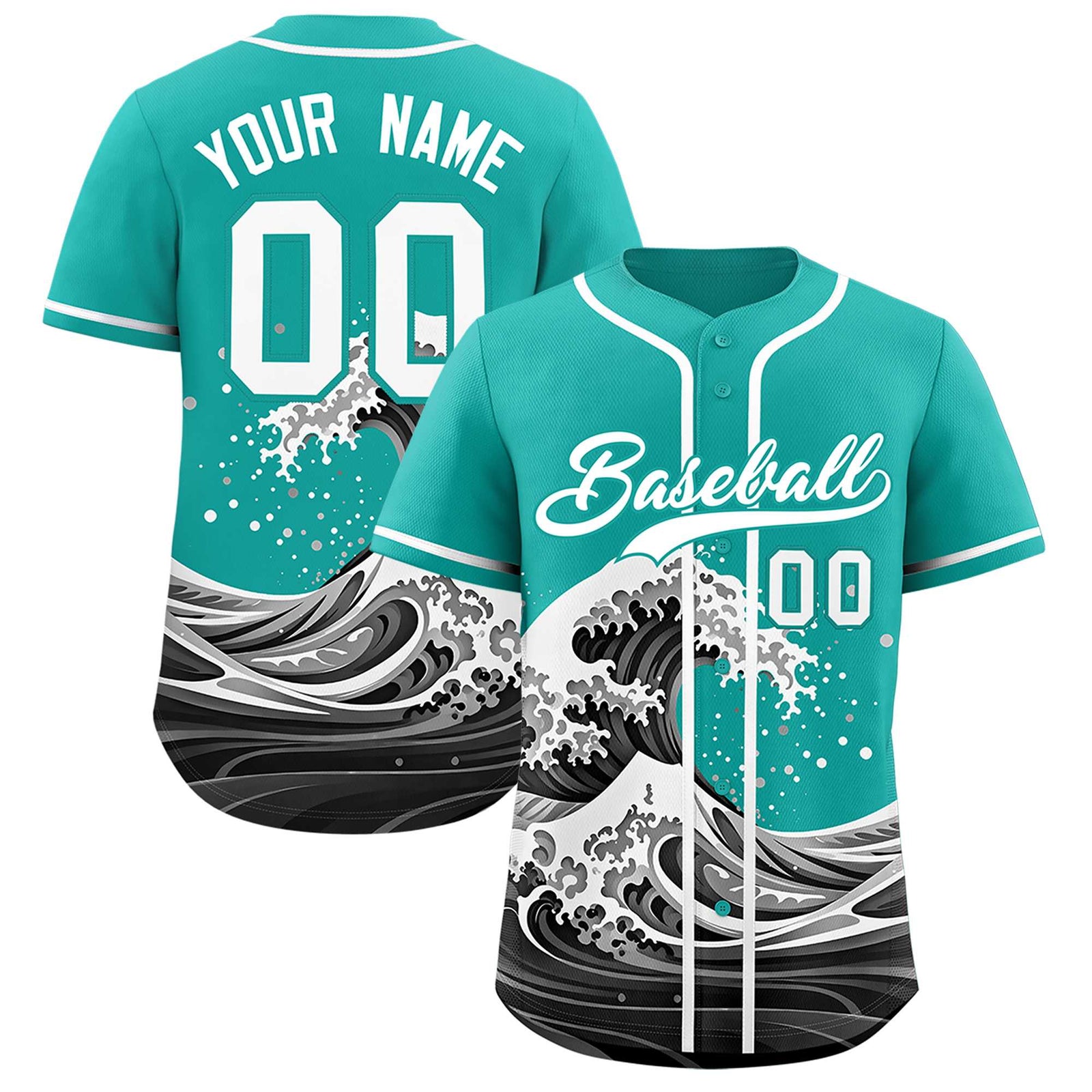 Custom Aqua Wave Graffiti Pattern Authentic Baseball Jersey