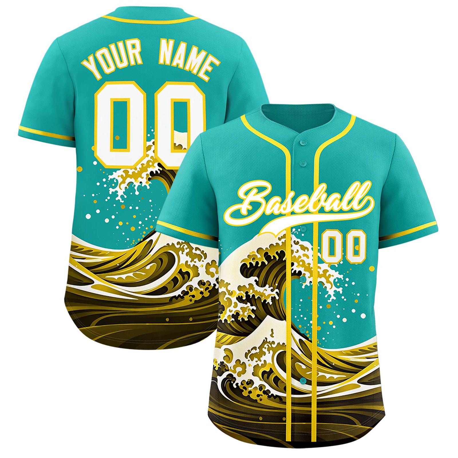 Custom Aqua Wave Graffiti Pattern Authentic Baseball Jersey