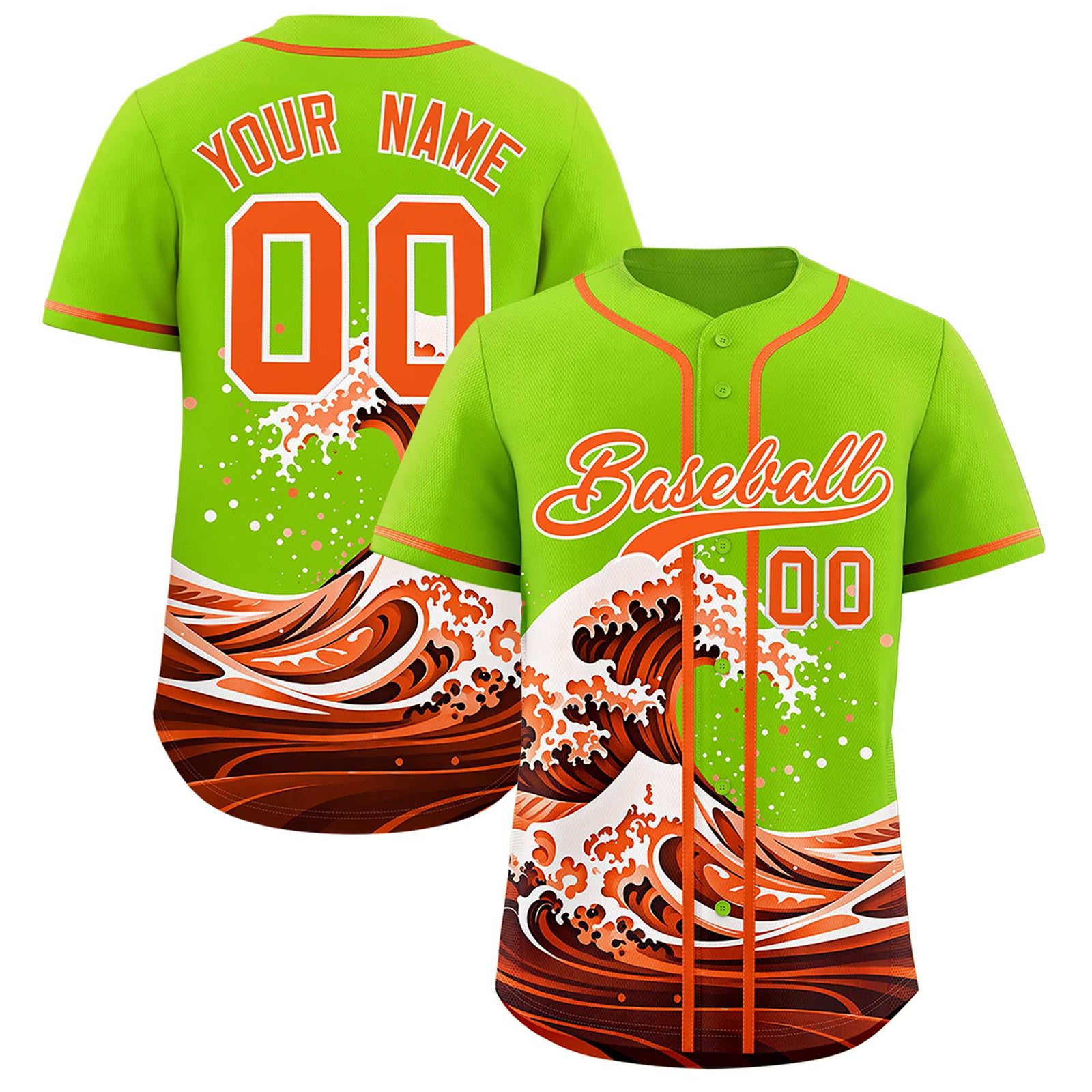 Custom Neon Green Wave Graffiti Pattern Authentic Baseball Jersey