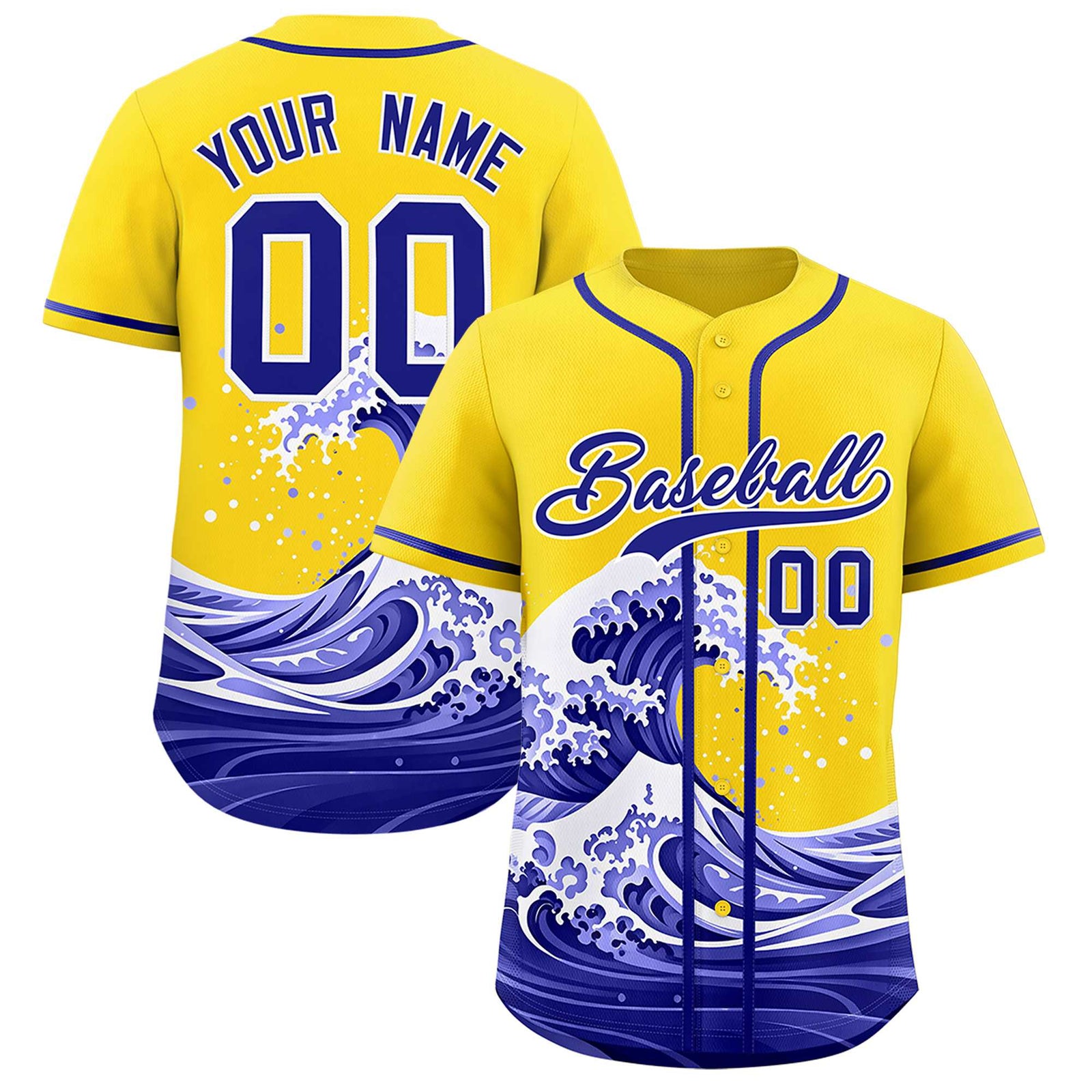Custom Gold Wave Graffiti Pattern Authentic Baseball Jersey