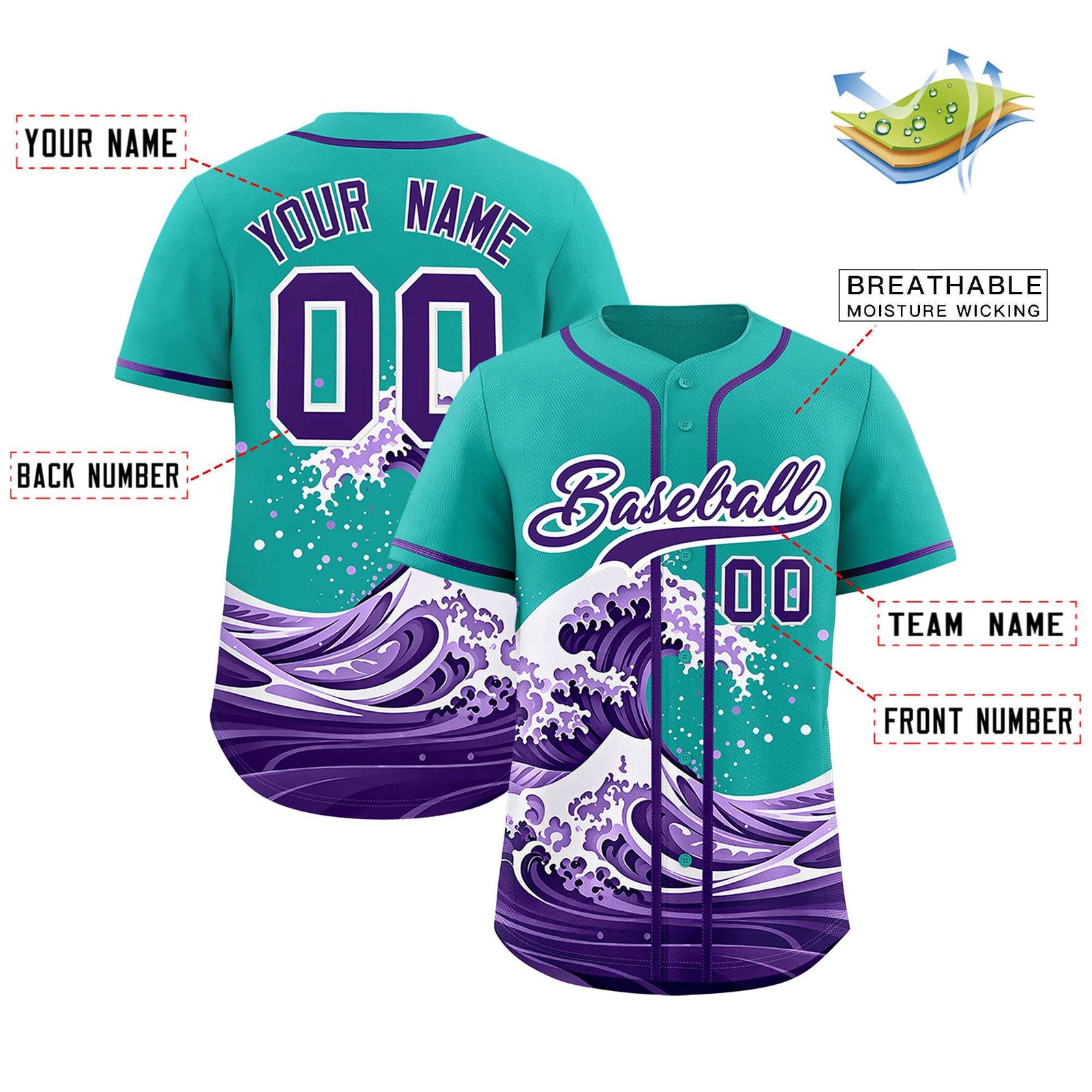 Custom Aqua Wave Graffiti Pattern Authentic Baseball Jersey
