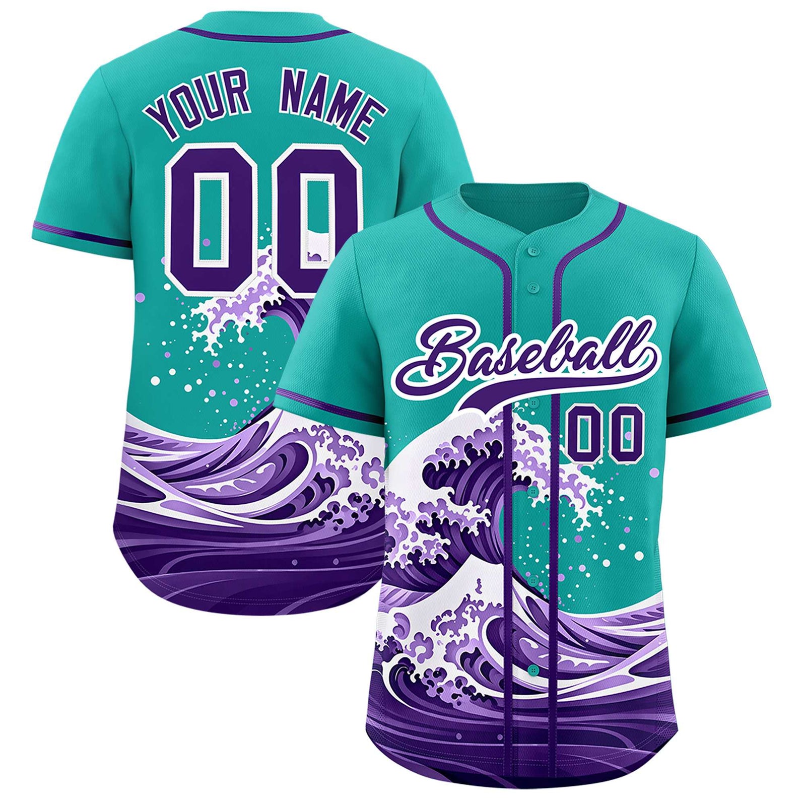 Custom Aqua Wave Graffiti Pattern Authentic Baseball Jersey