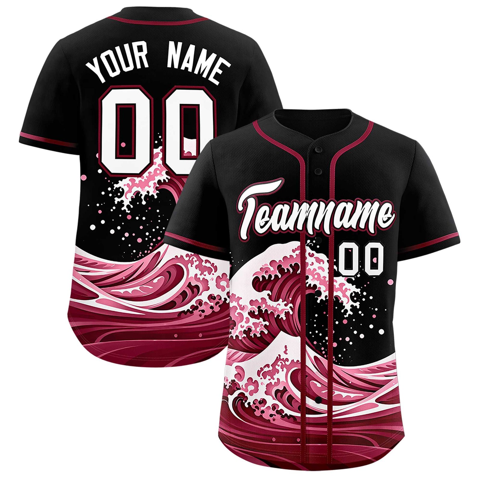 Custom Black Wave Graffiti Pattern Authentic Baseball Jersey