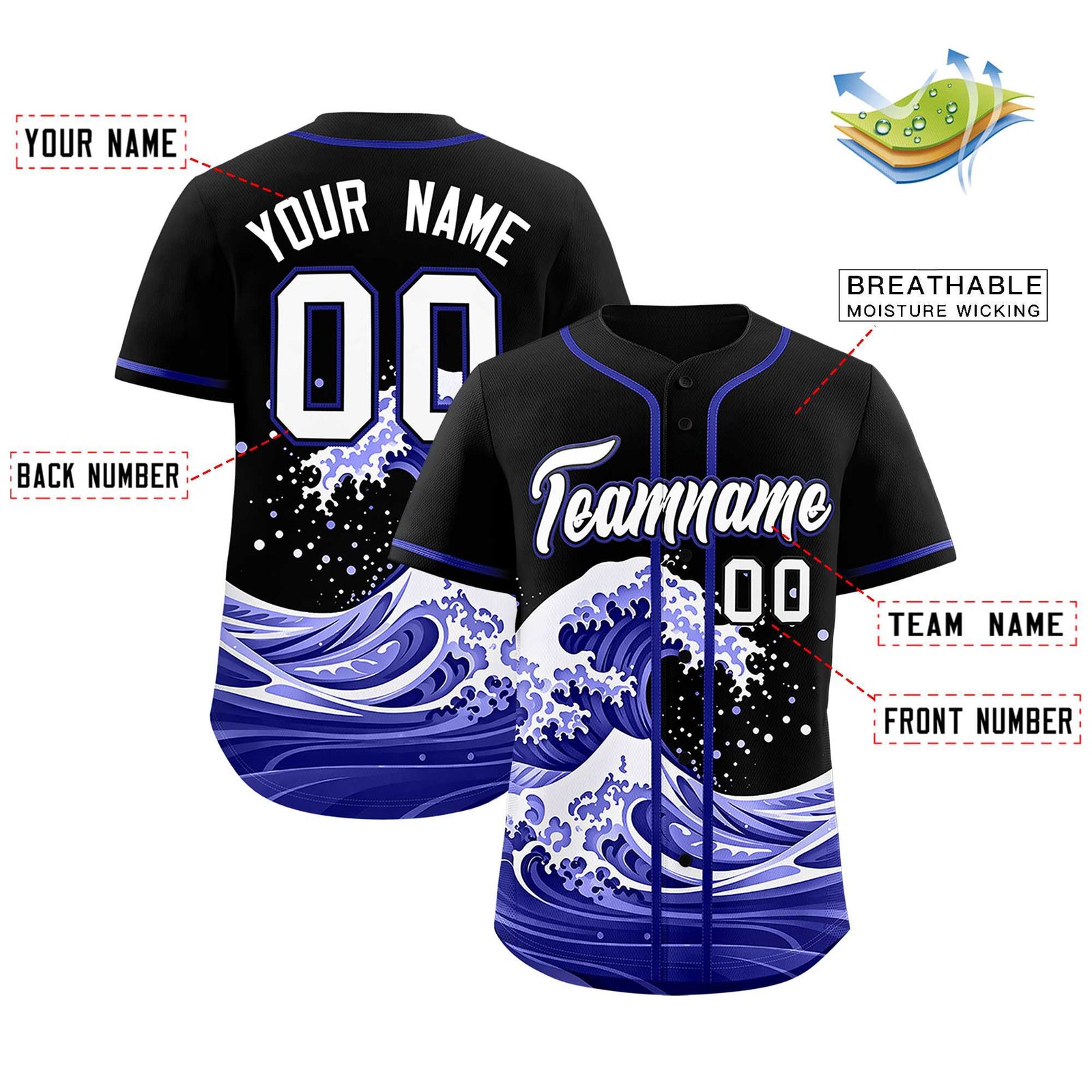 Custom Black Wave Graffiti Pattern Authentic Baseball Jersey
