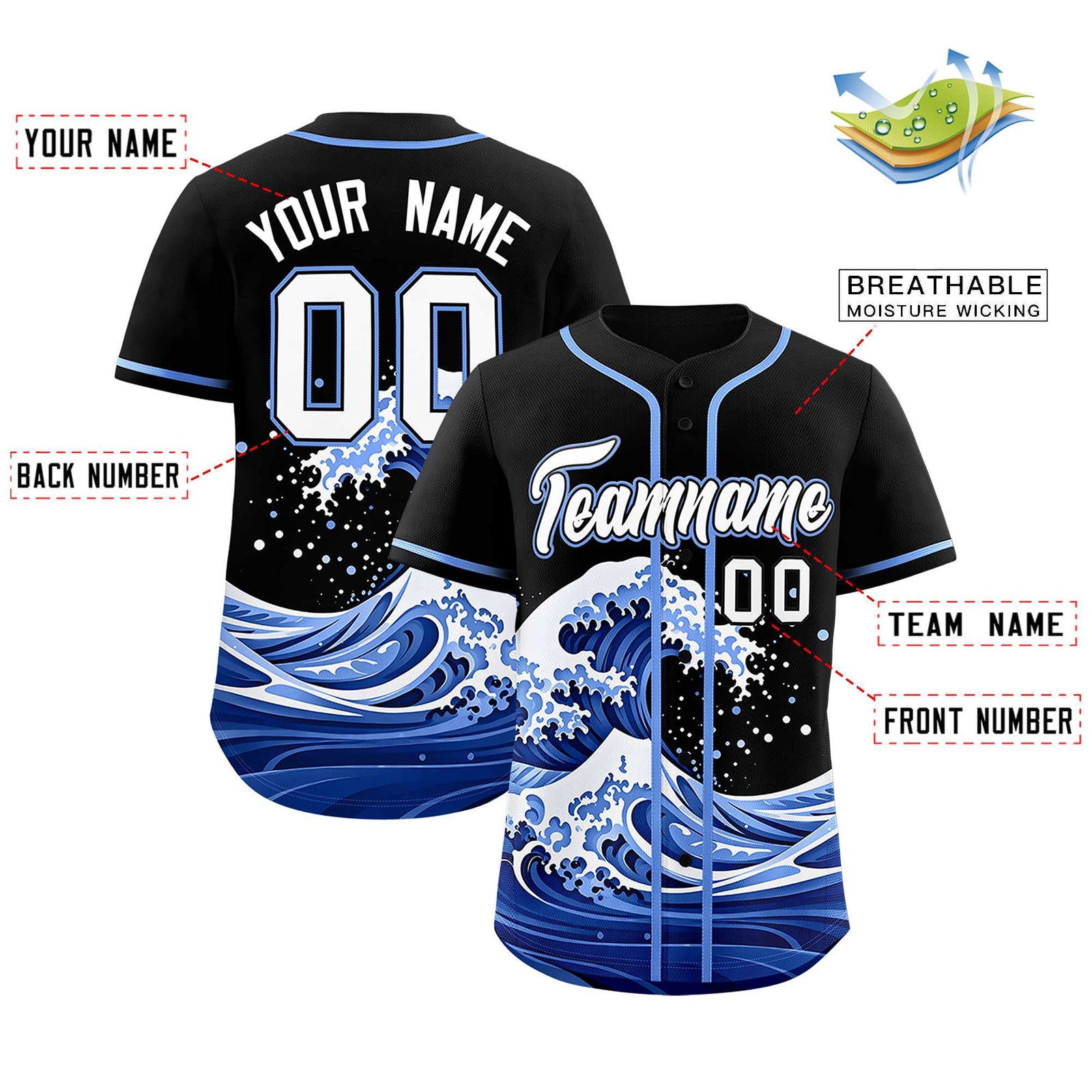 Custom Black Wave Graffiti Pattern Authentic Baseball Jersey