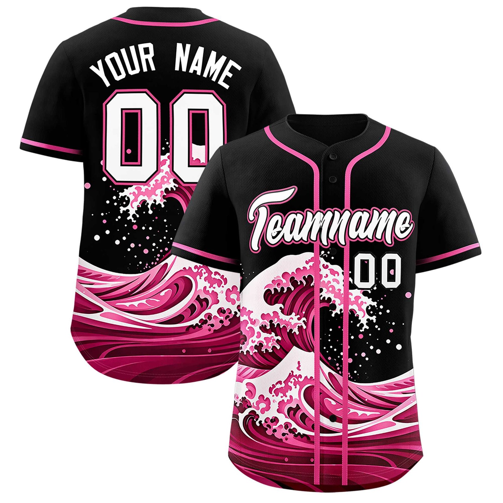 Custom Black Wave Graffiti Pattern Authentic Baseball Jersey