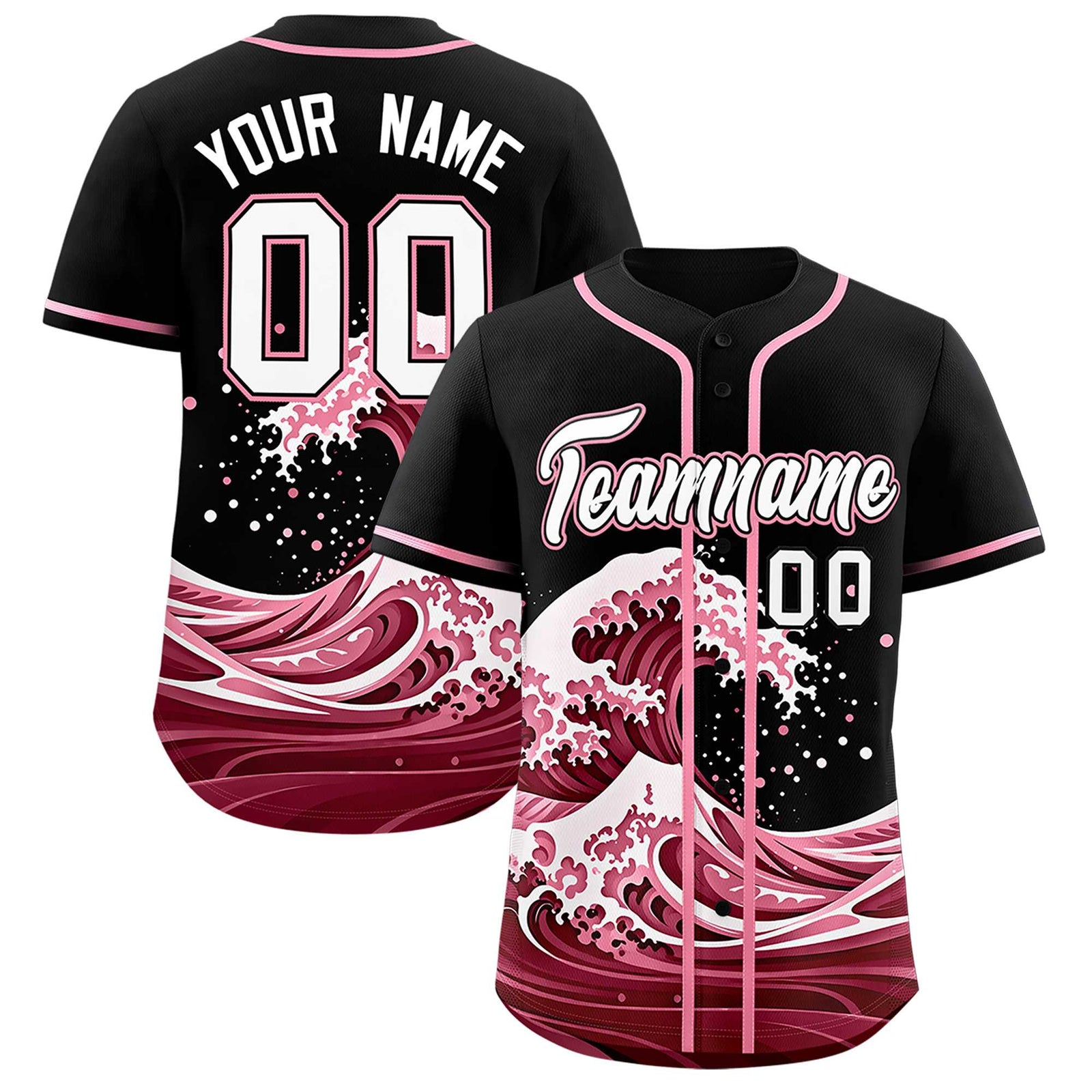 Custom Black Wave Graffiti Pattern Authentic Baseball Jersey