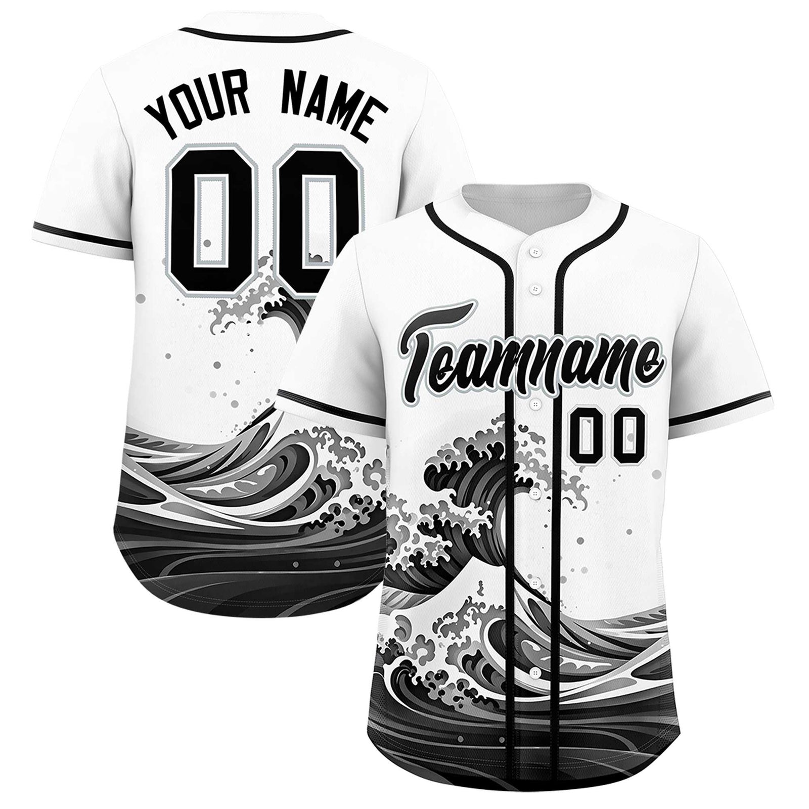 Custom White Wave Graffiti Pattern Authentic Baseball Jersey
