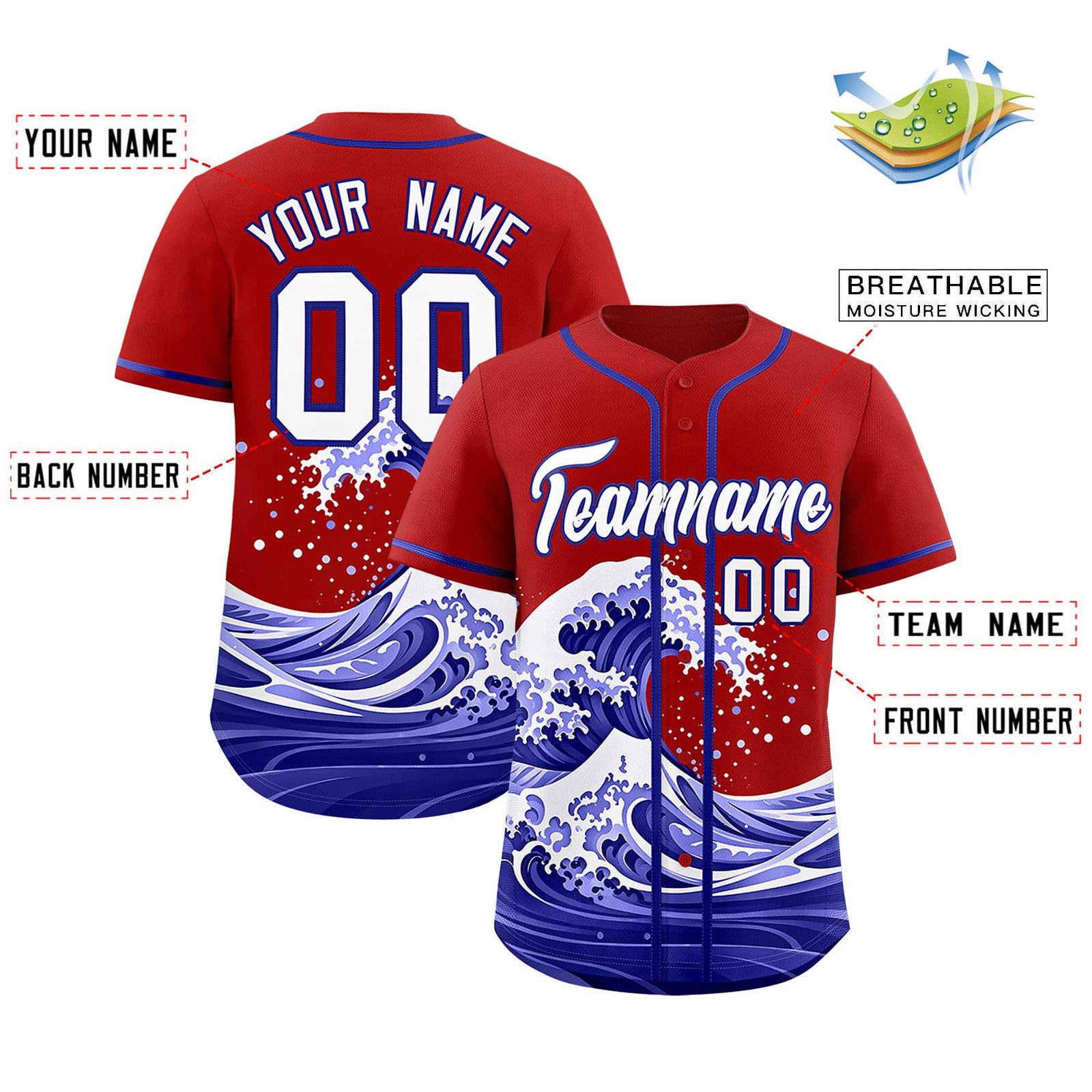 Custom Red Wave Graffiti Pattern Authentic Baseball Jersey