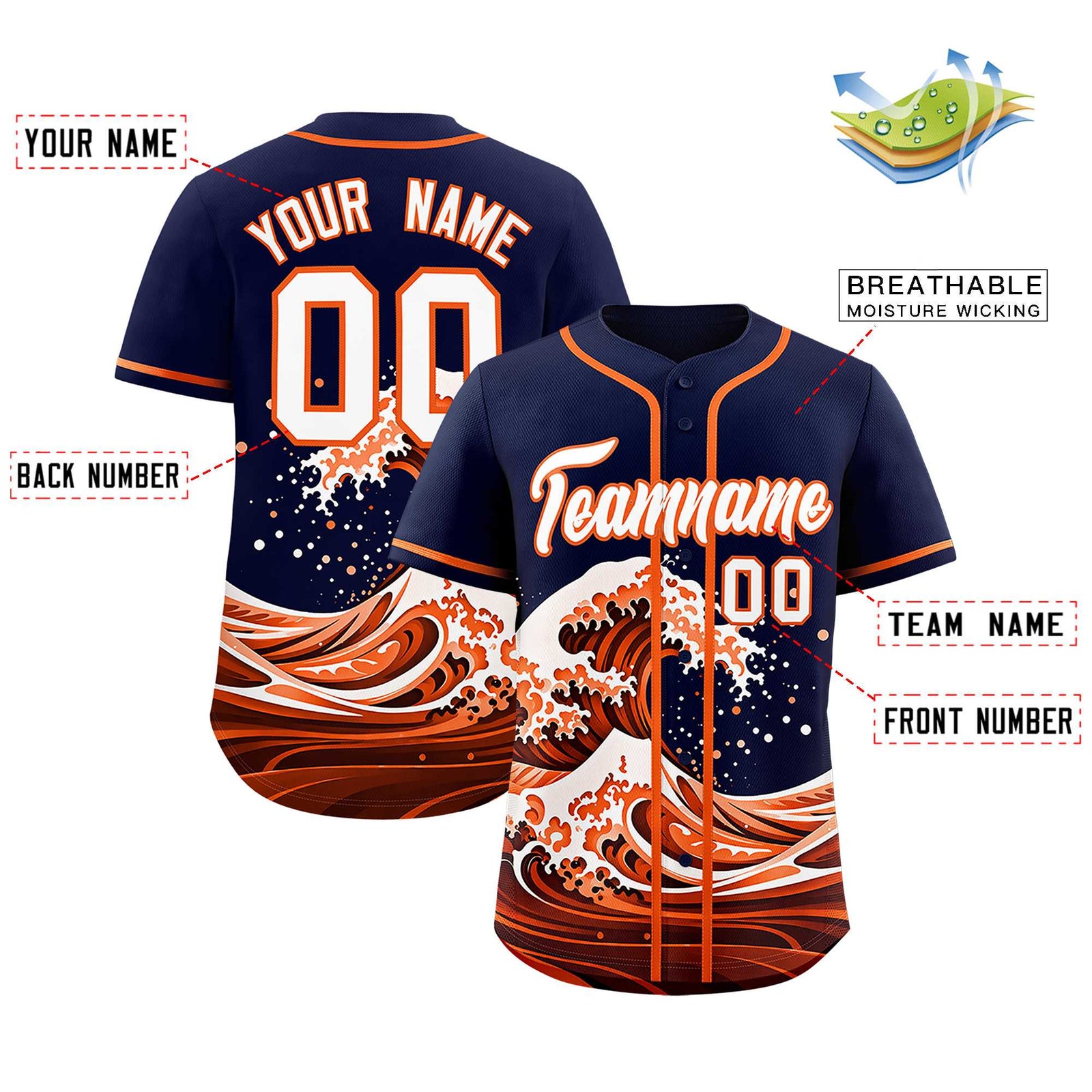 Custom Navy Wave Graffiti Pattern Authentic Baseball Jersey