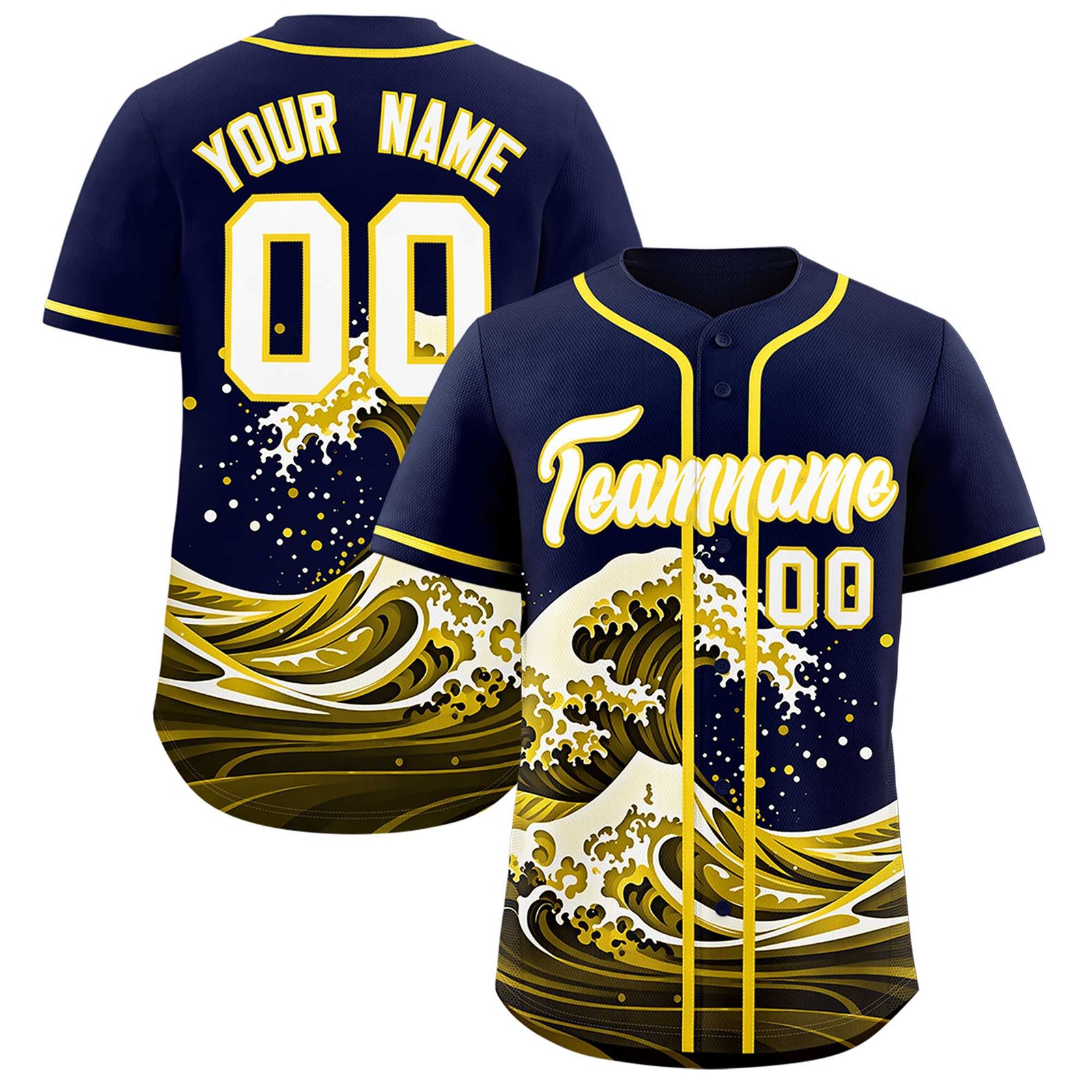 Custom Navy Wave Graffiti Pattern Authentic Baseball Jersey