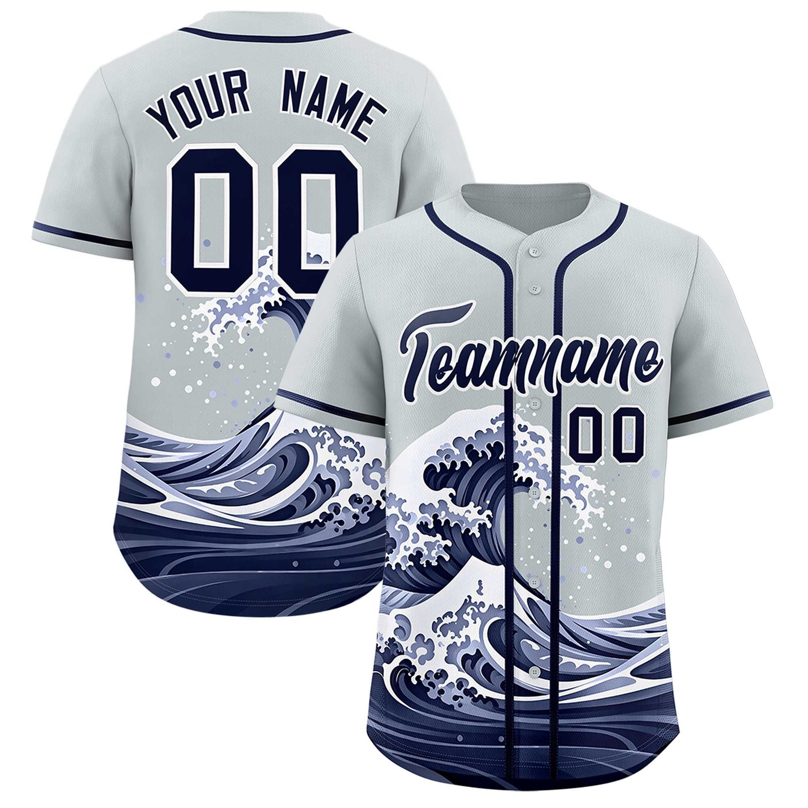 Custom Silver Wave Graffiti Pattern Authentic Baseball Jersey