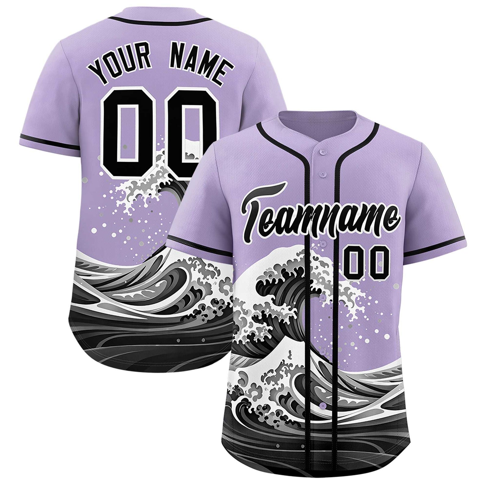 Custom Light Purple Wave Graffiti Pattern Authentic Baseball Jersey