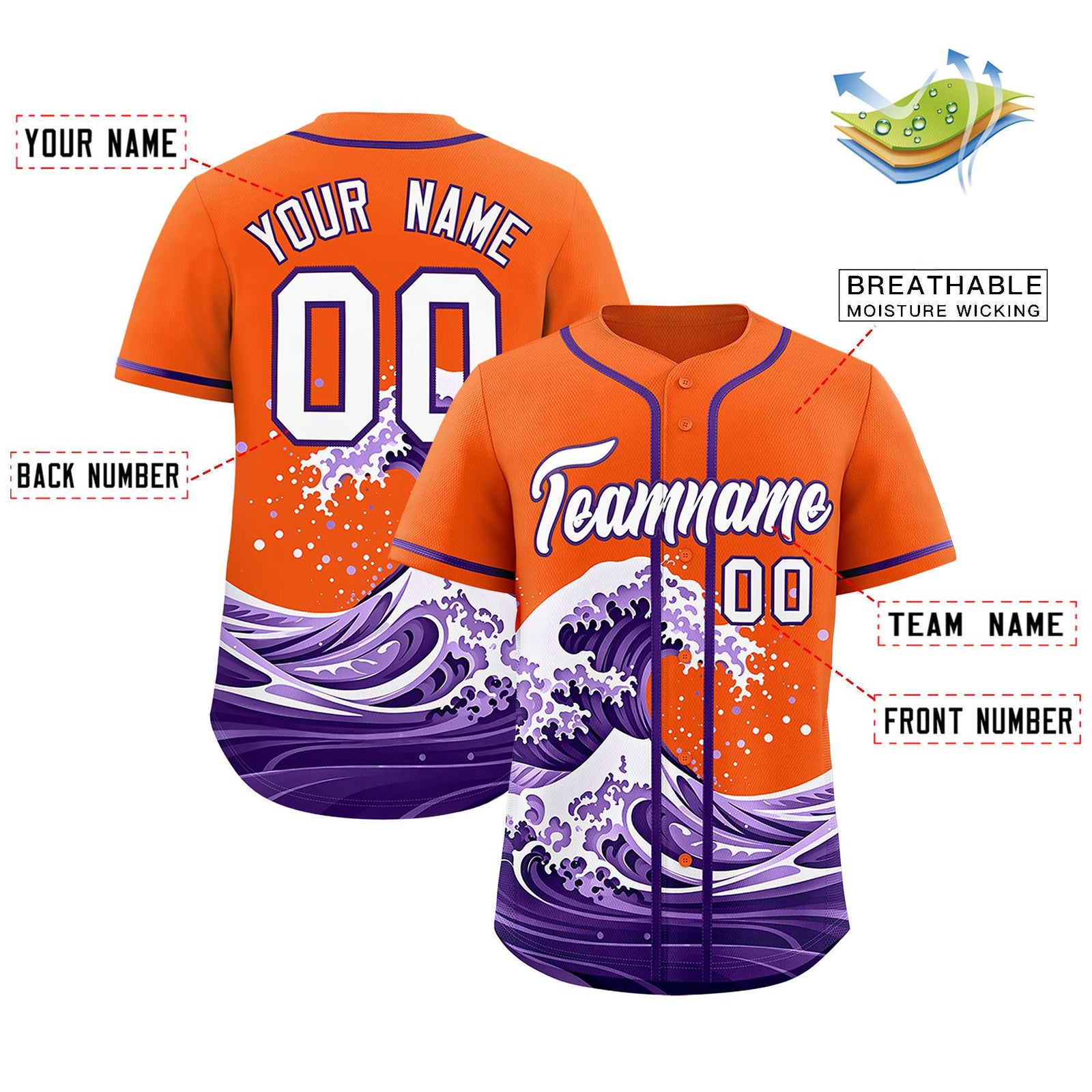 Custom Orange Wave Graffiti Pattern Authentic Baseball Jersey