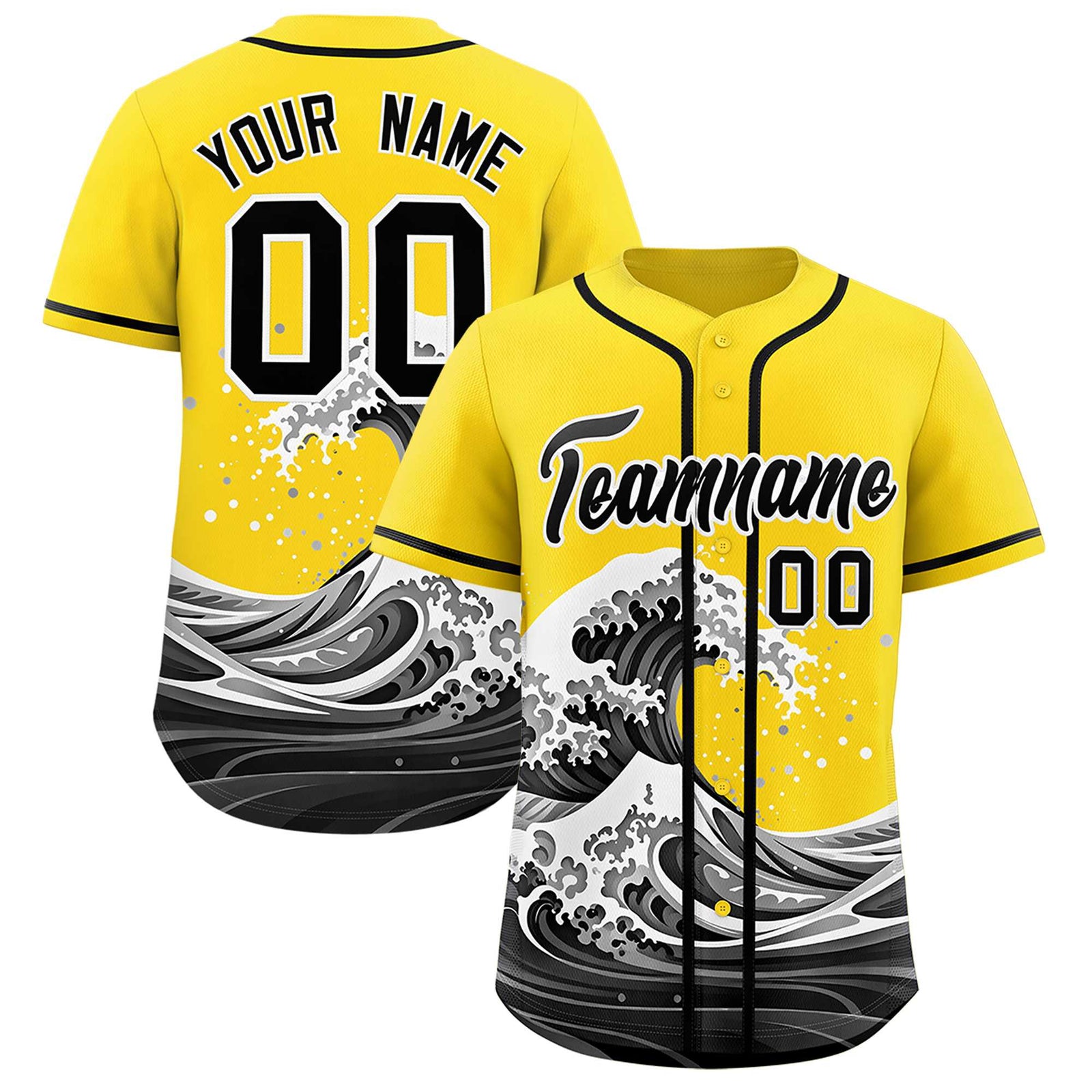 Custom Gold Wave Graffiti Pattern Authentic Baseball Jersey