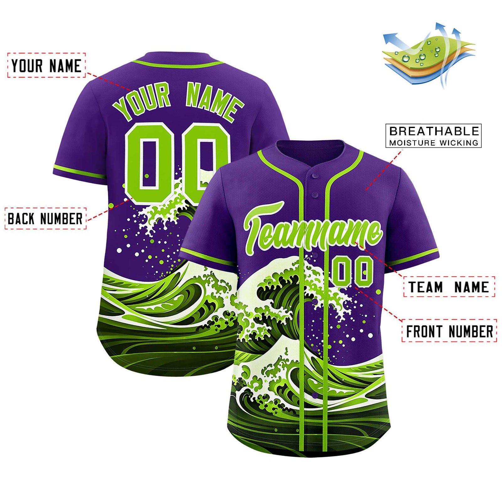 Custom Purple Wave Graffiti Pattern Authentic Baseball Jersey