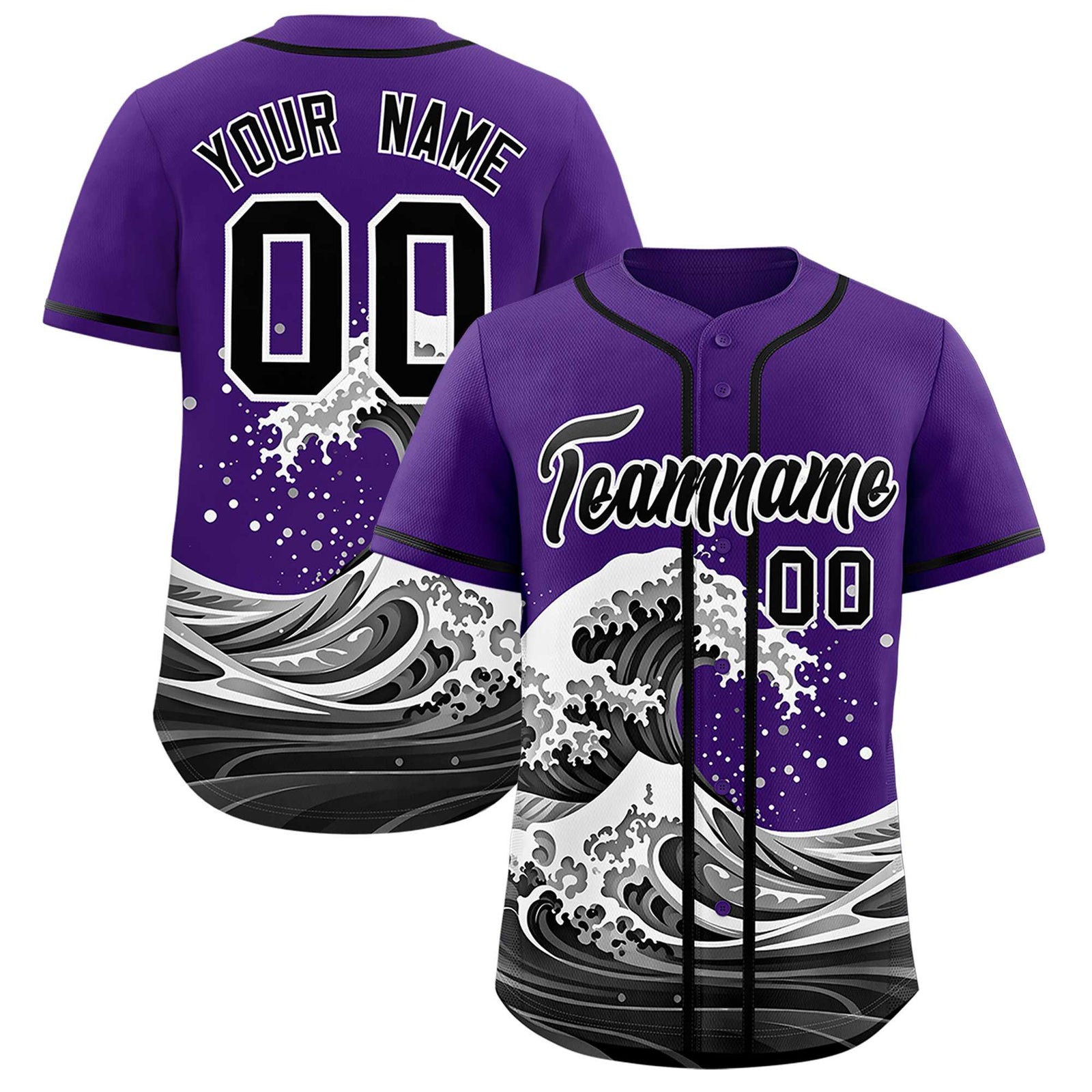 Custom Black Wave Graffiti Pattern Authentic Baseball Jersey
