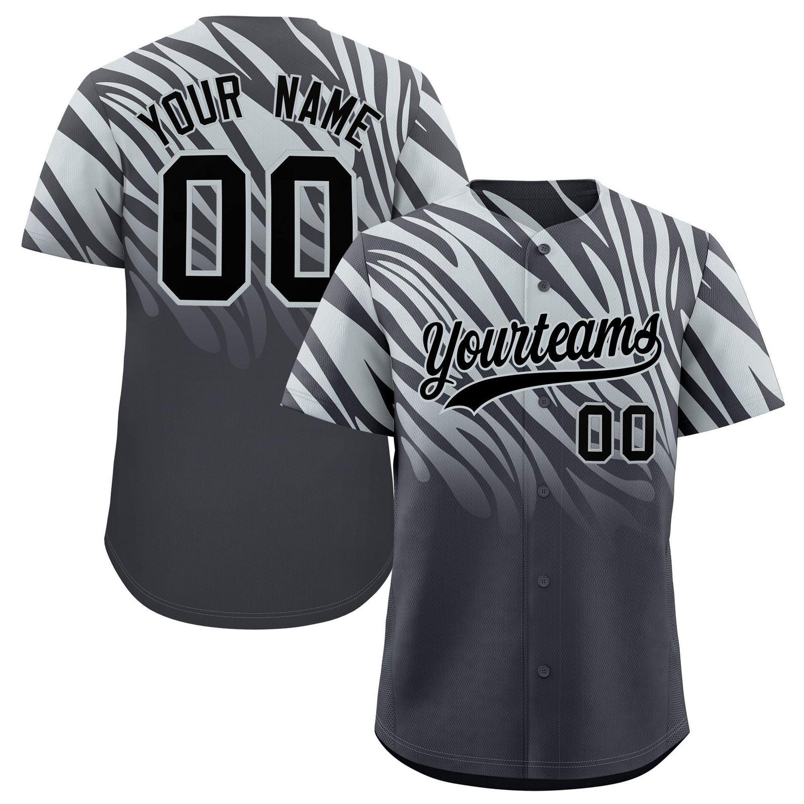 Custom Gray Silver Tiger Stripe Gradient Animal Print Personalized Team Shirt Baseball Jersey