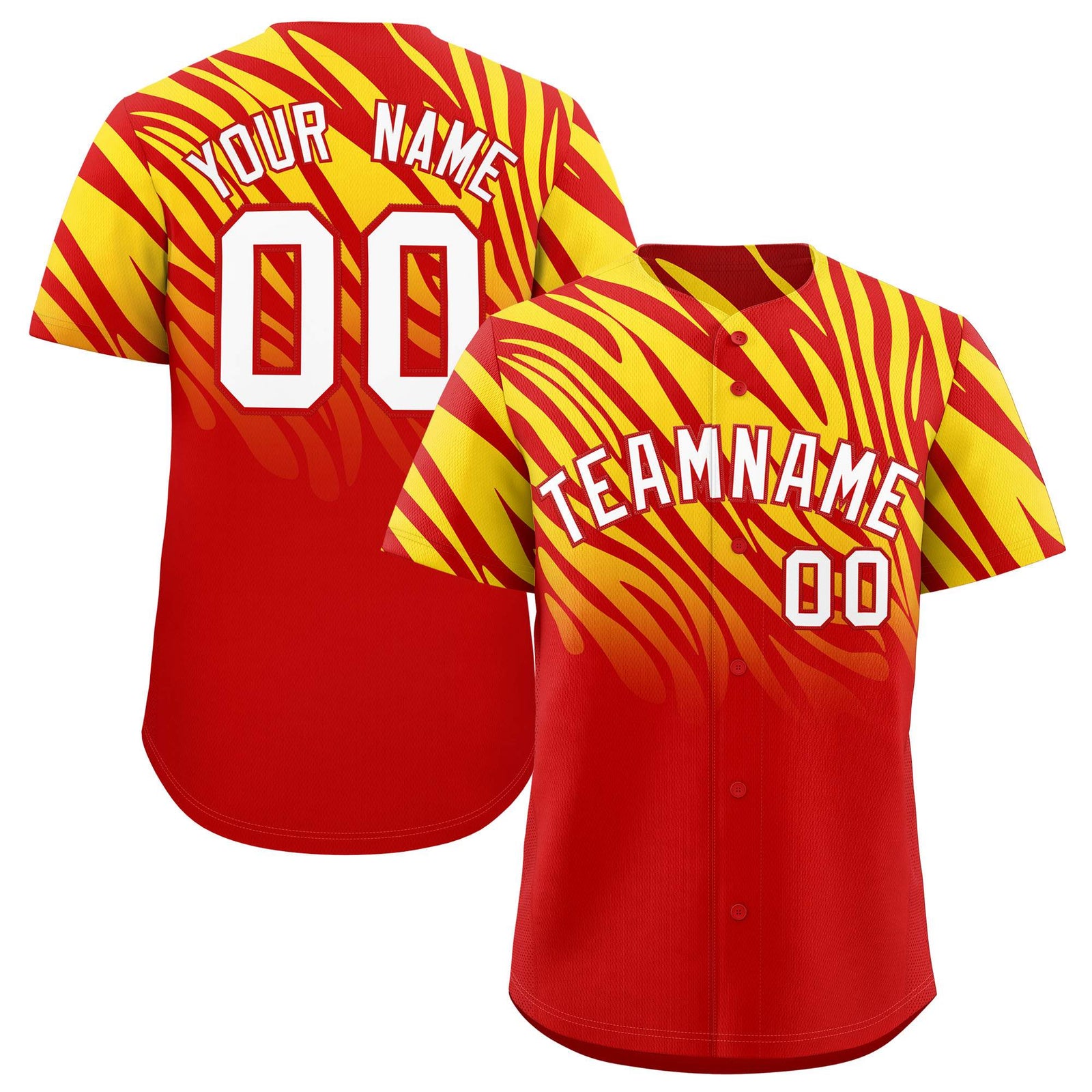 Custom Red Gold Tiger Stripe Gradient Animal Print Personalized Team Shirt Baseball Jersey