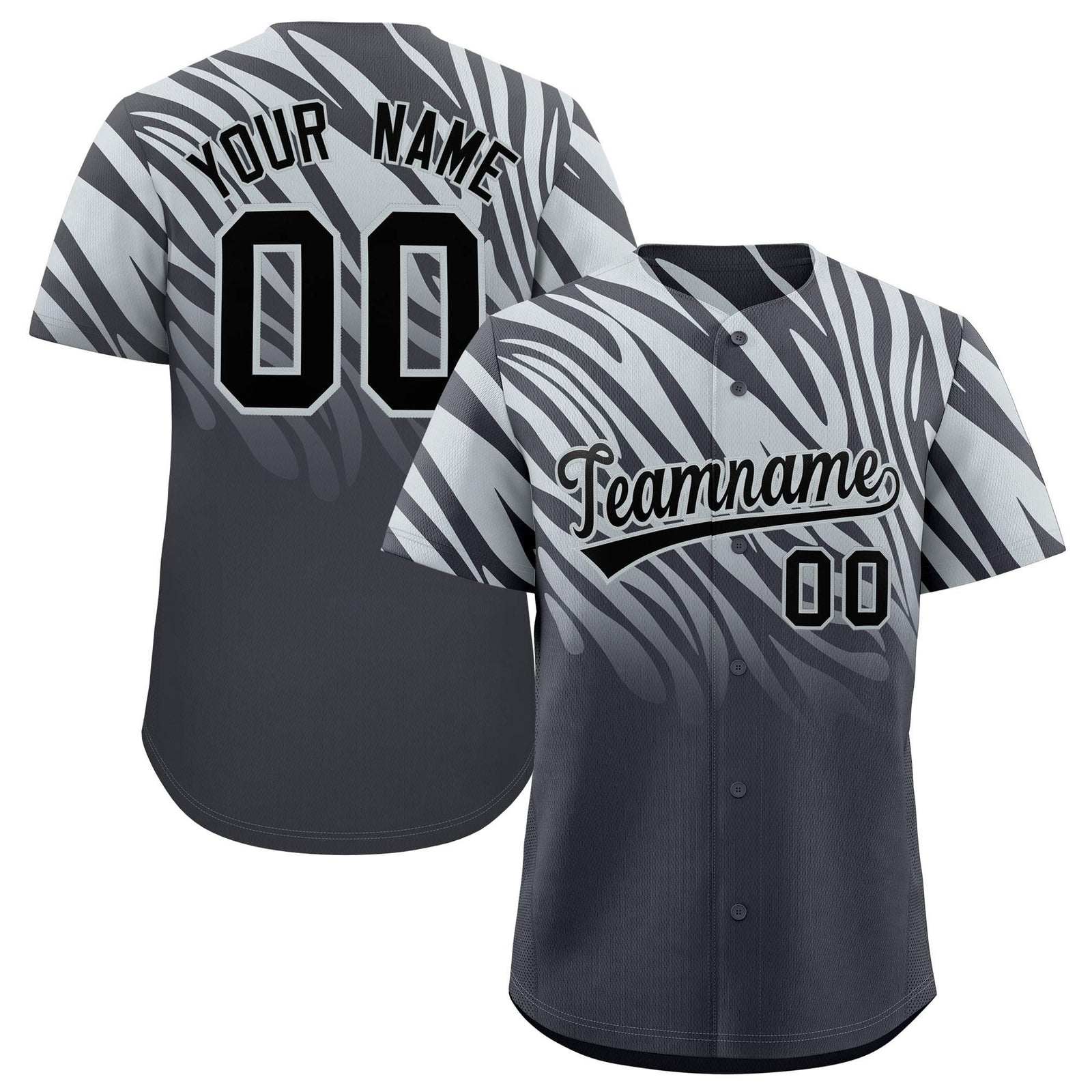 Custom Gray Silver Tiger Stripe Gradient Animal Print Personalized Team Shirt Baseball Jersey