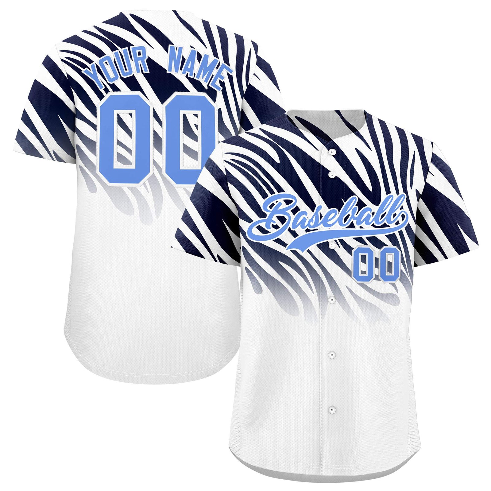 Custom Navy White Tiger Stripe Gradient Animal Print Personalized Team Shirt Baseball Jersey