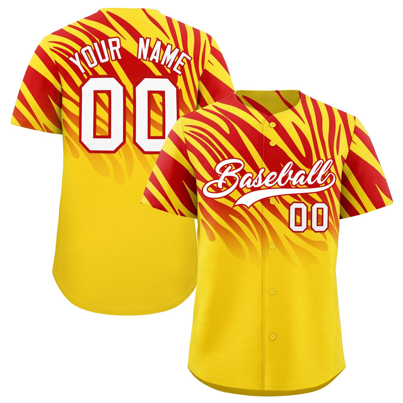 Custom Gold Red Tiger Stripe Gradient Animal Print Personalized Team Shirt Baseball Jersey