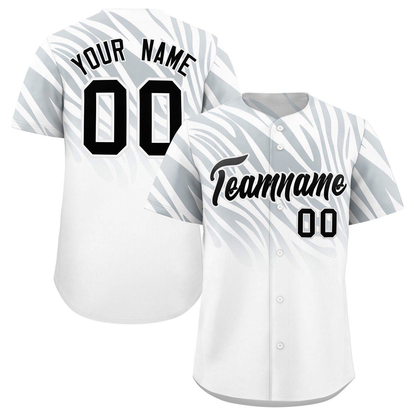 Custom Silver White Tiger Stripe Gradient Animal Print Personalized Team Shirt Baseball Jersey
