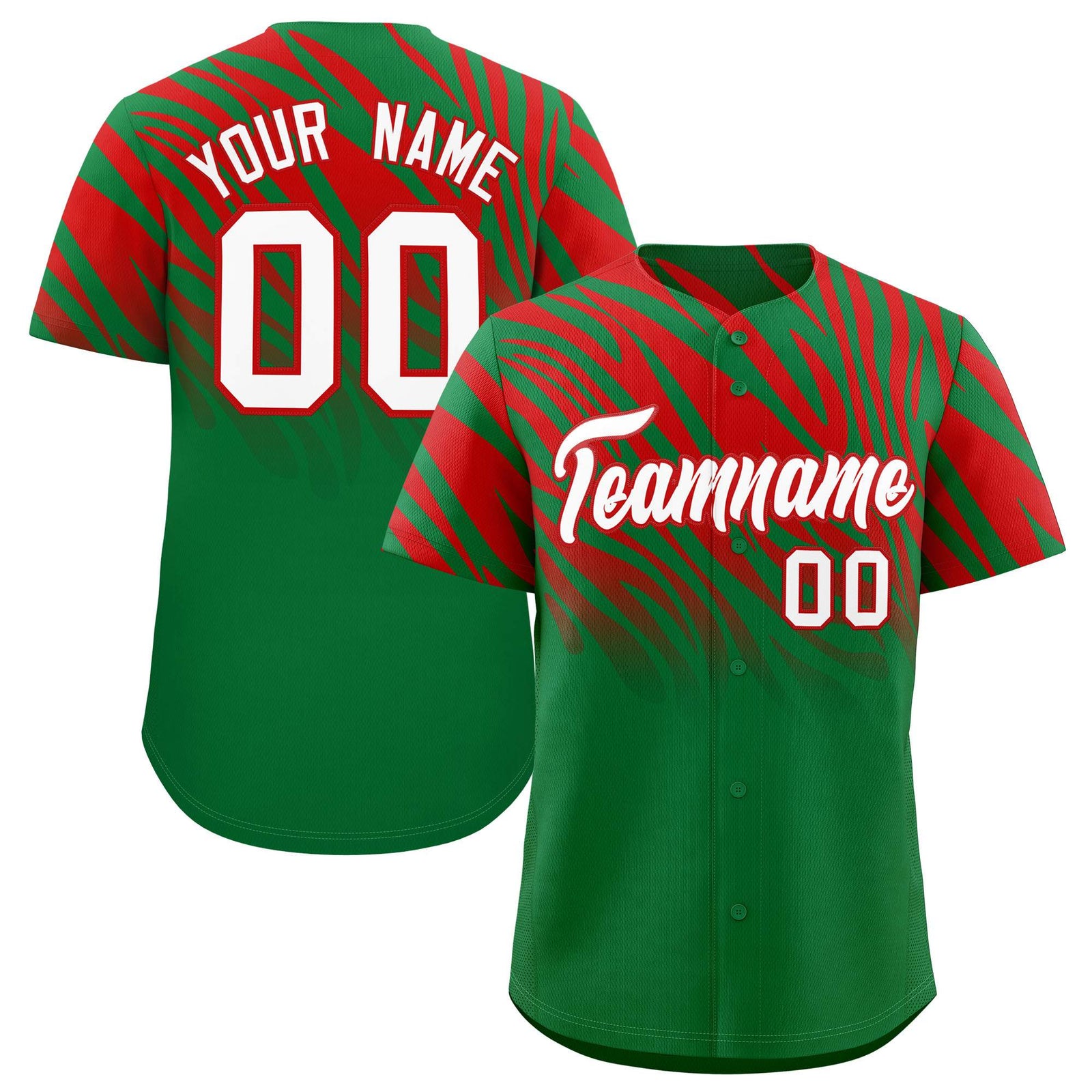 Custom Kelly Green Red Tiger Stripe Gradient Animal Print Personalized Team Shirt Baseball Jersey