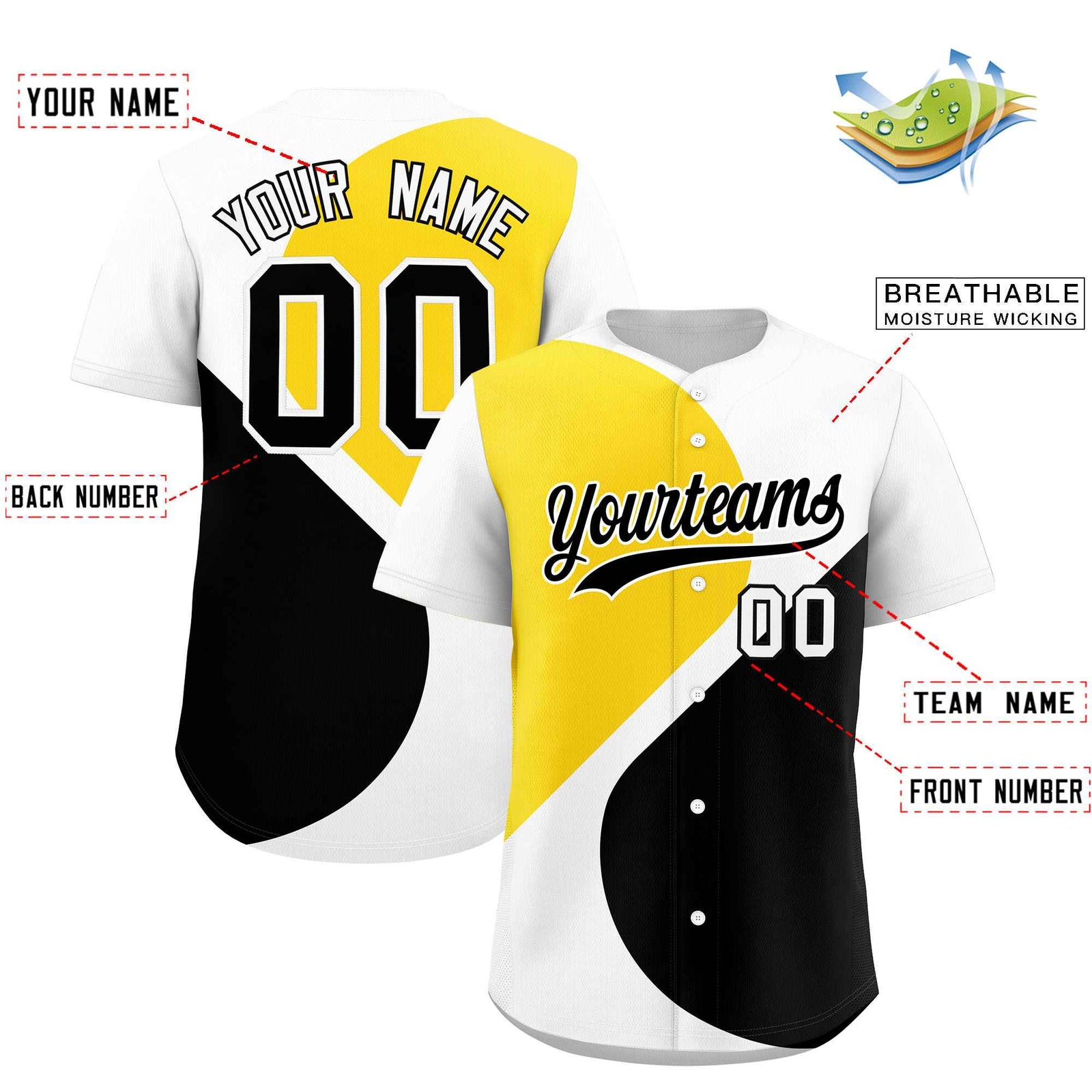 Custom White Gold-Black Color Block Personalized Half Heart Pattern Authentic Baseball Jersey