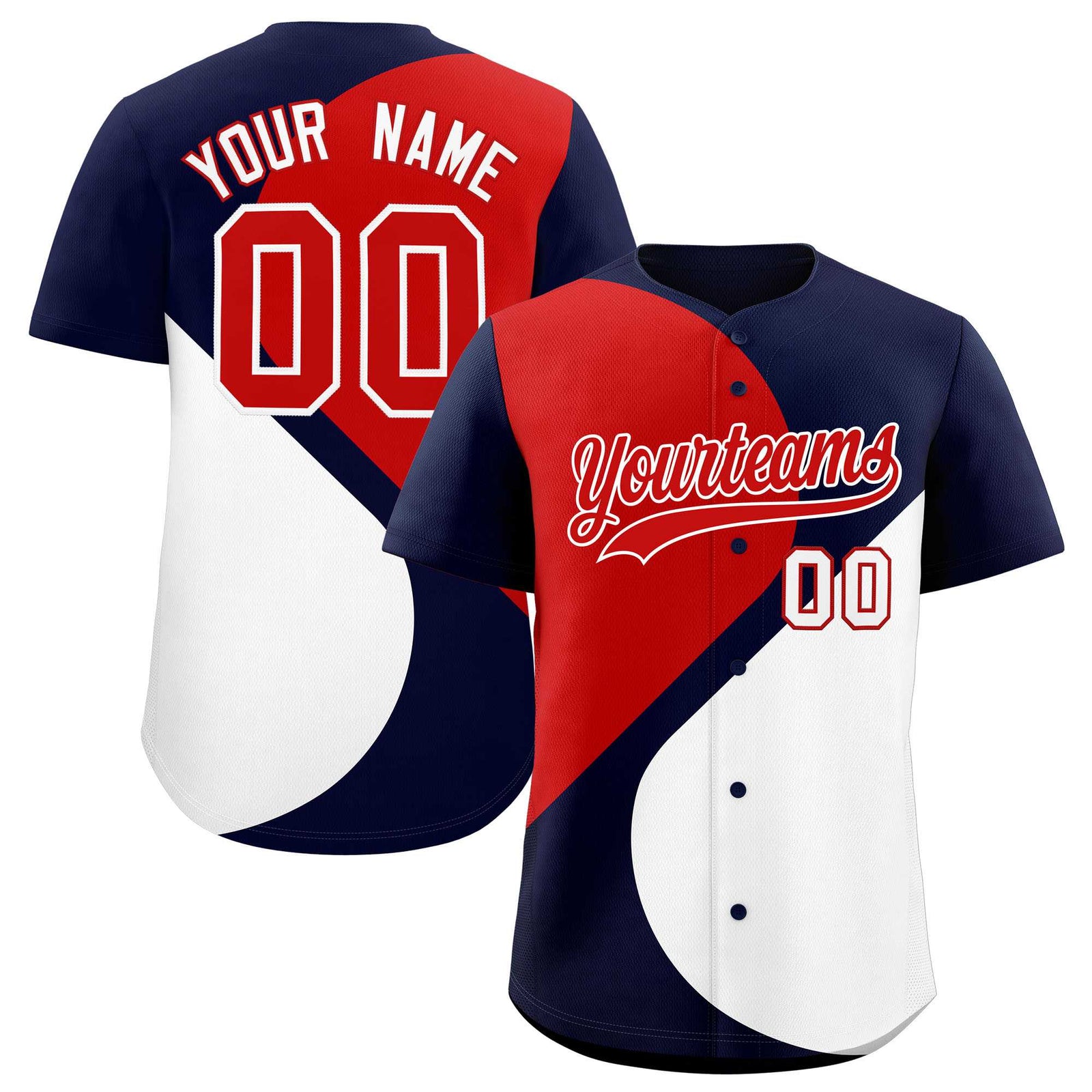 Custom Navy Red-White Color Block Personalized Half Heart Pattern Authentic Baseball Jersey