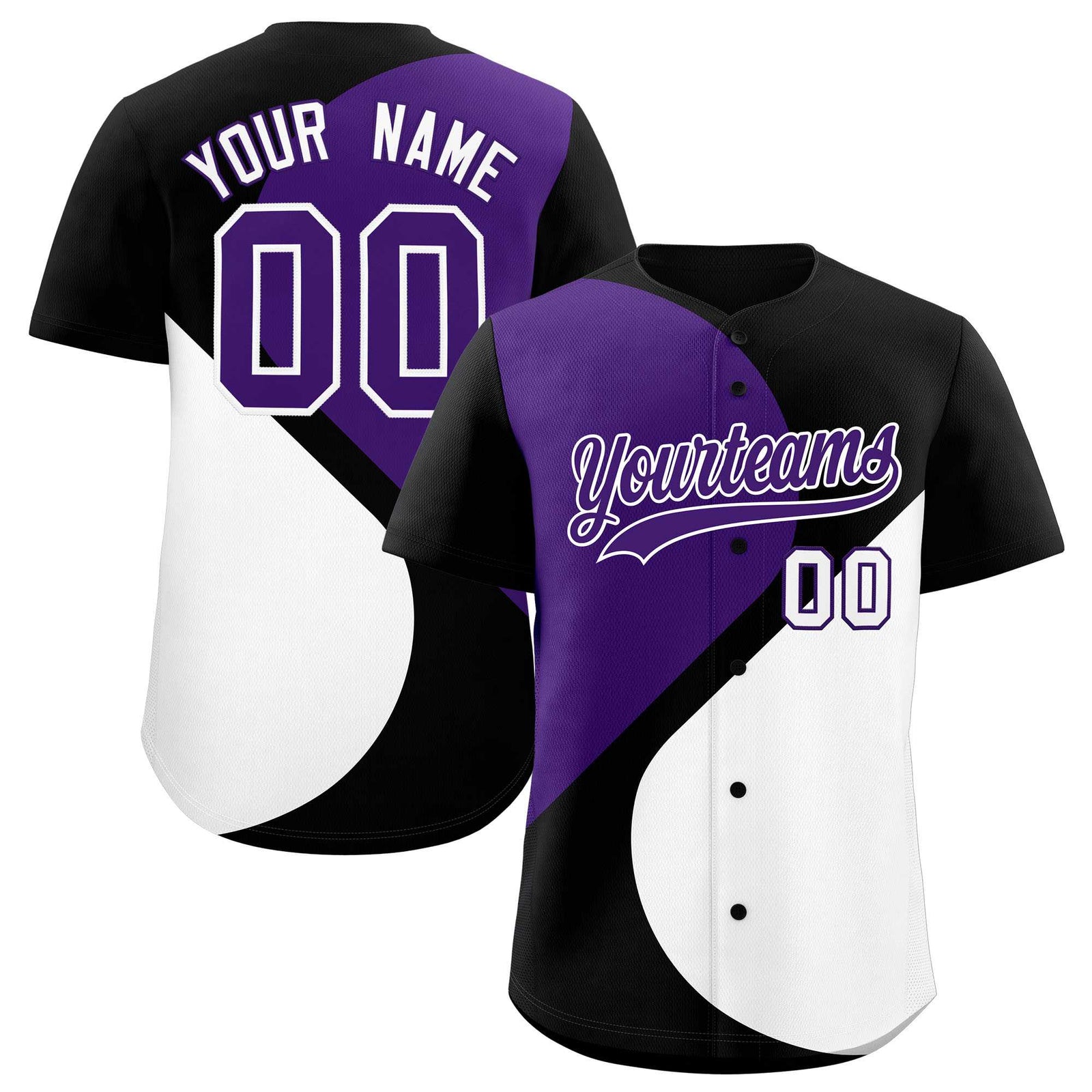 Custom Black Purple-White Color Block Personalized Half Heart Pattern Authentic Baseball Jersey