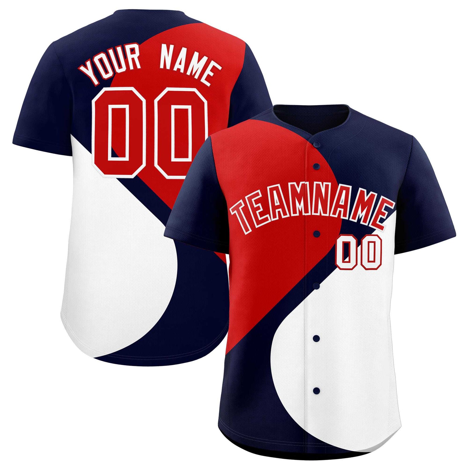 Custom Navy Red-White Color Block Personalized Half Heart Pattern Authentic Baseball Jersey