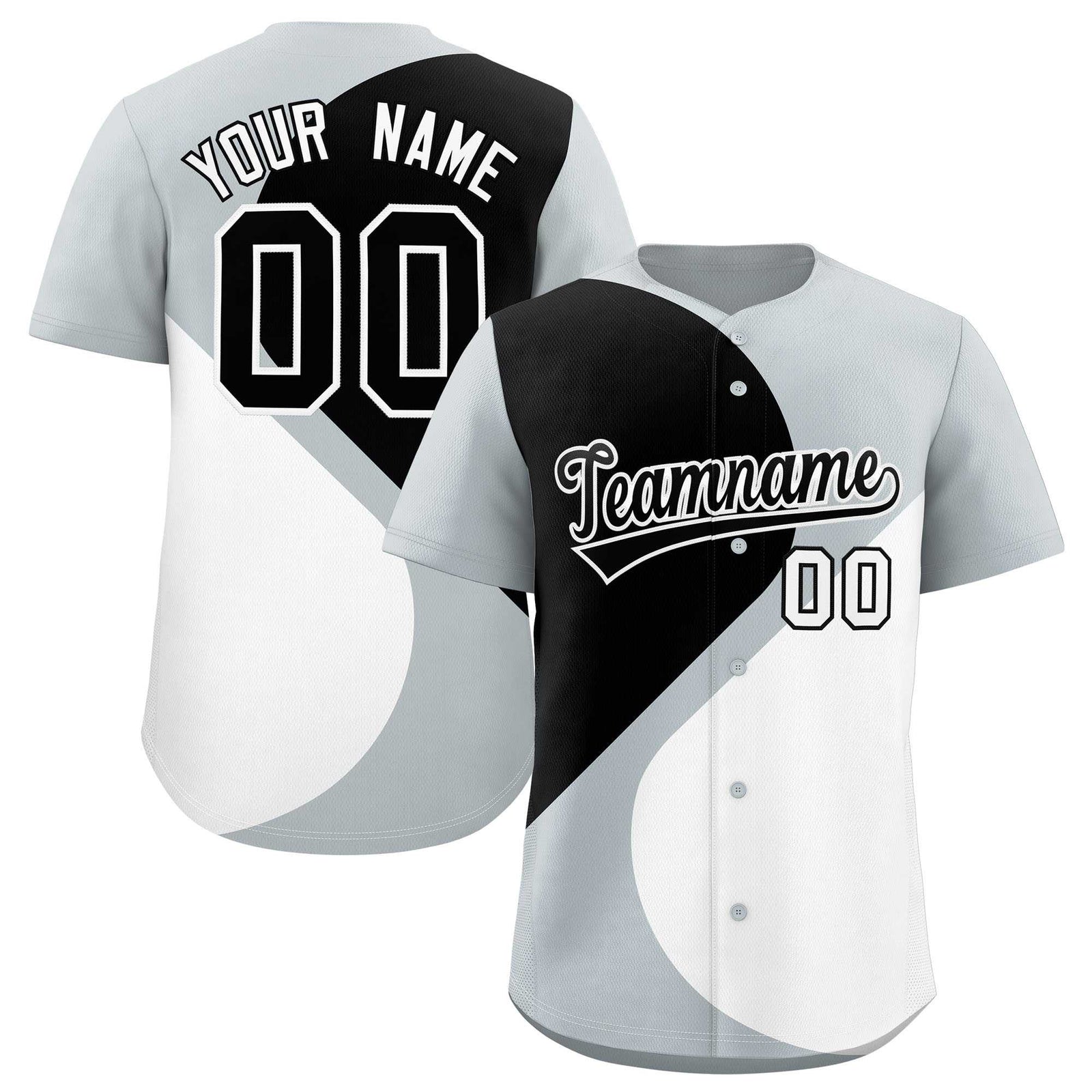 Custom Silver Black-White Color Block Personalized Half Heart Pattern Authentic Baseball Jersey