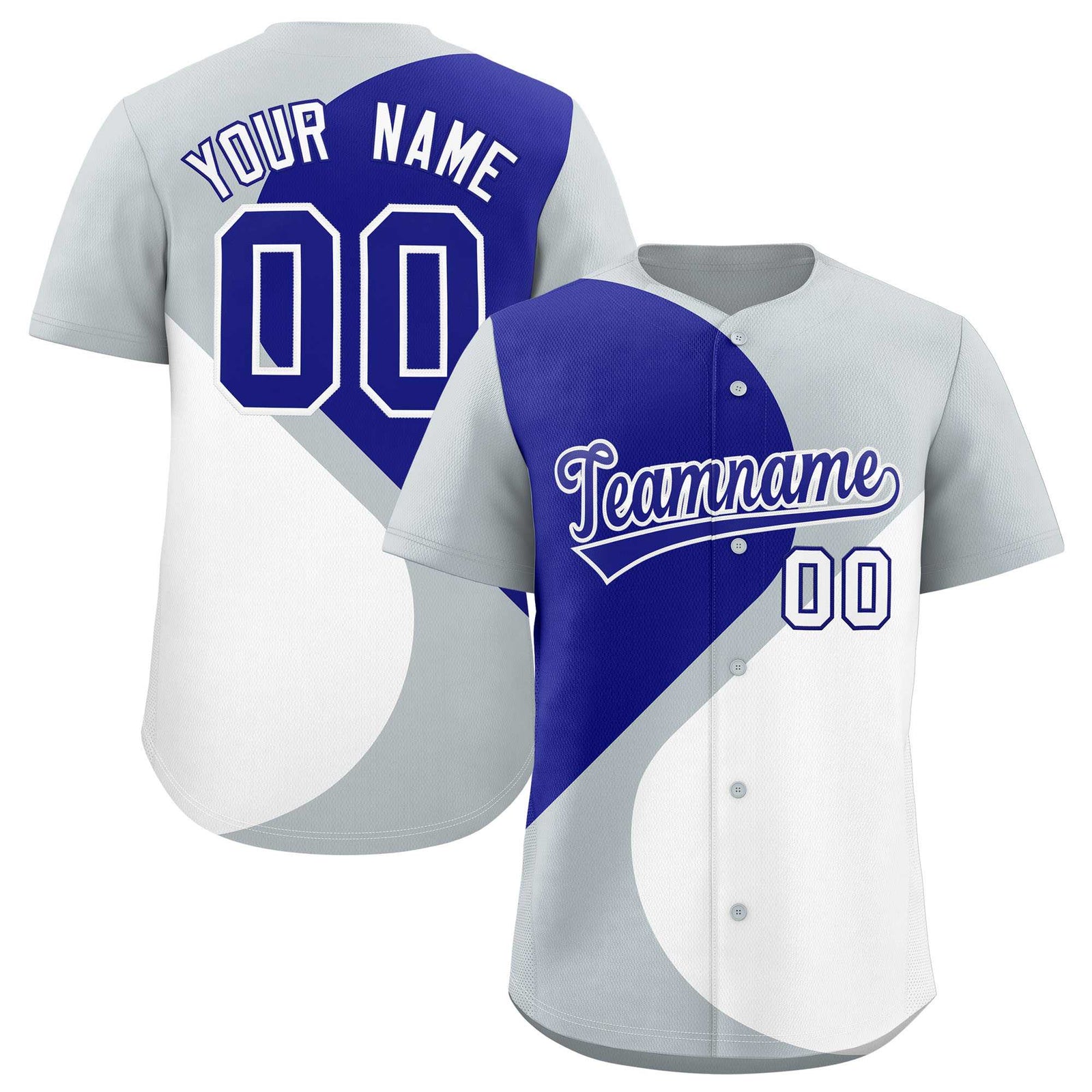 Custom Silver Royal-White Color Block Personalized Half Heart Pattern Authentic Baseball Jersey
