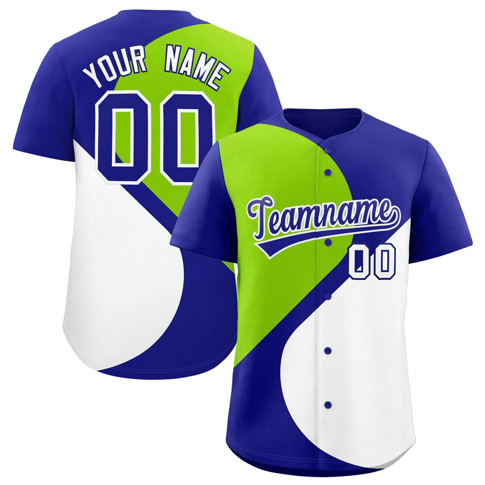 Custom Royal Neon Green-White Color Block Personalized Half Heart Pattern Authentic Baseball Jersey